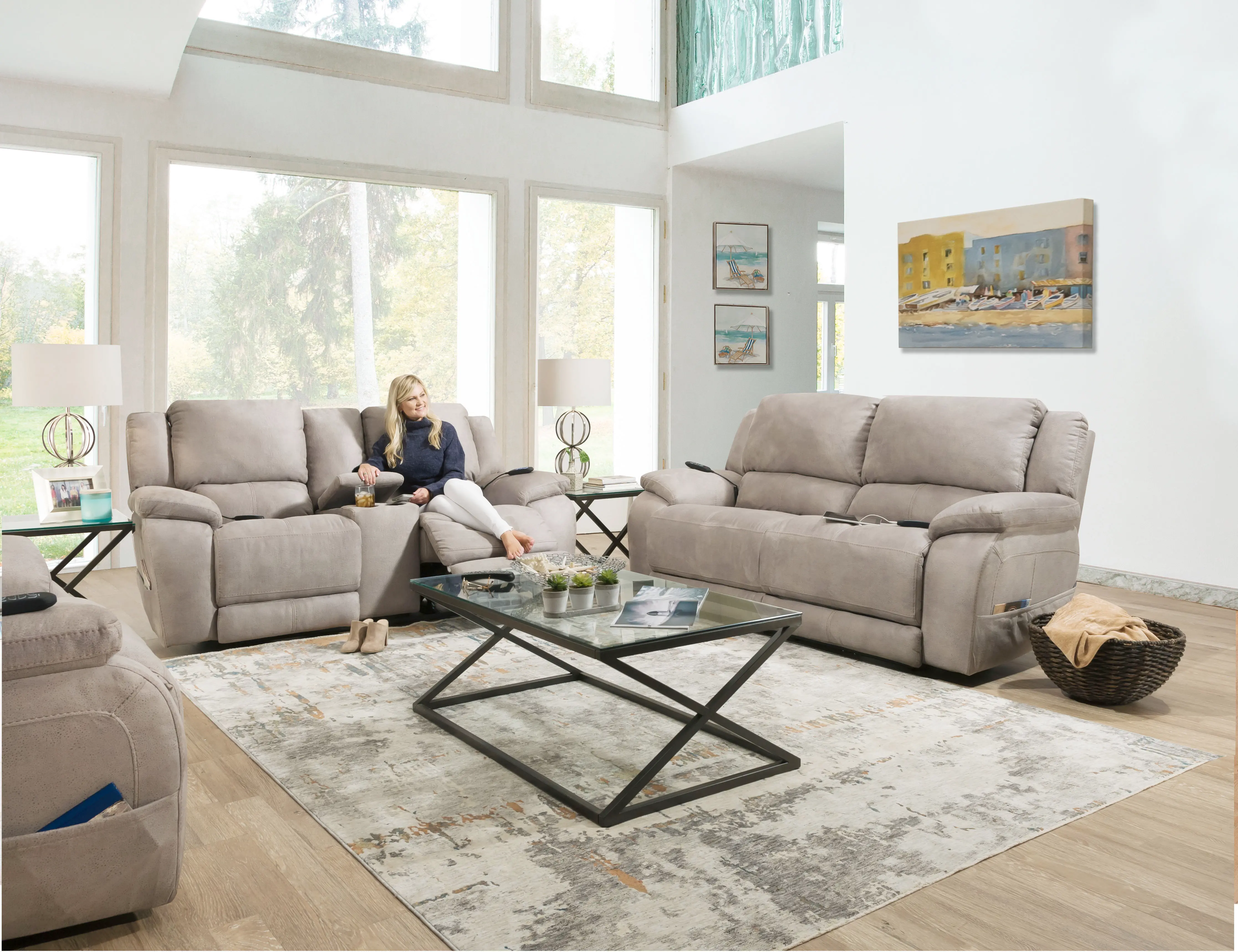 Explorer Beige Power Reclining Sofa with Power Headrests-1