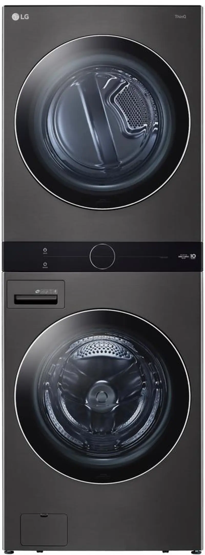 LG Single Unit Front Load LG WashTower with Center Control 4.5 cu. ft. Washer and 7.4 cu. ft. Gas Dryer - Black Steel