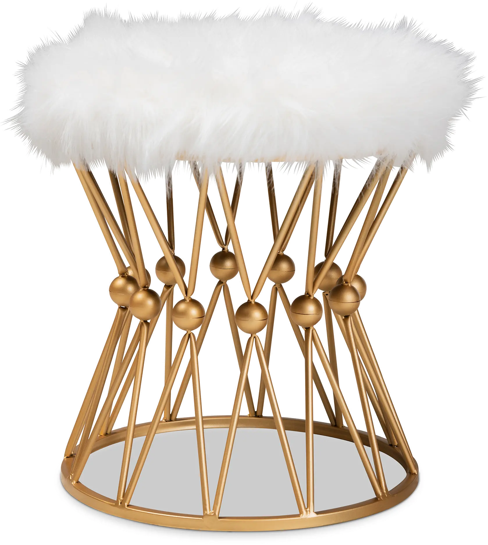 161-10274-RCW Glam White Faux Fur Upholstered Ottoman with Gold Metal Base-1