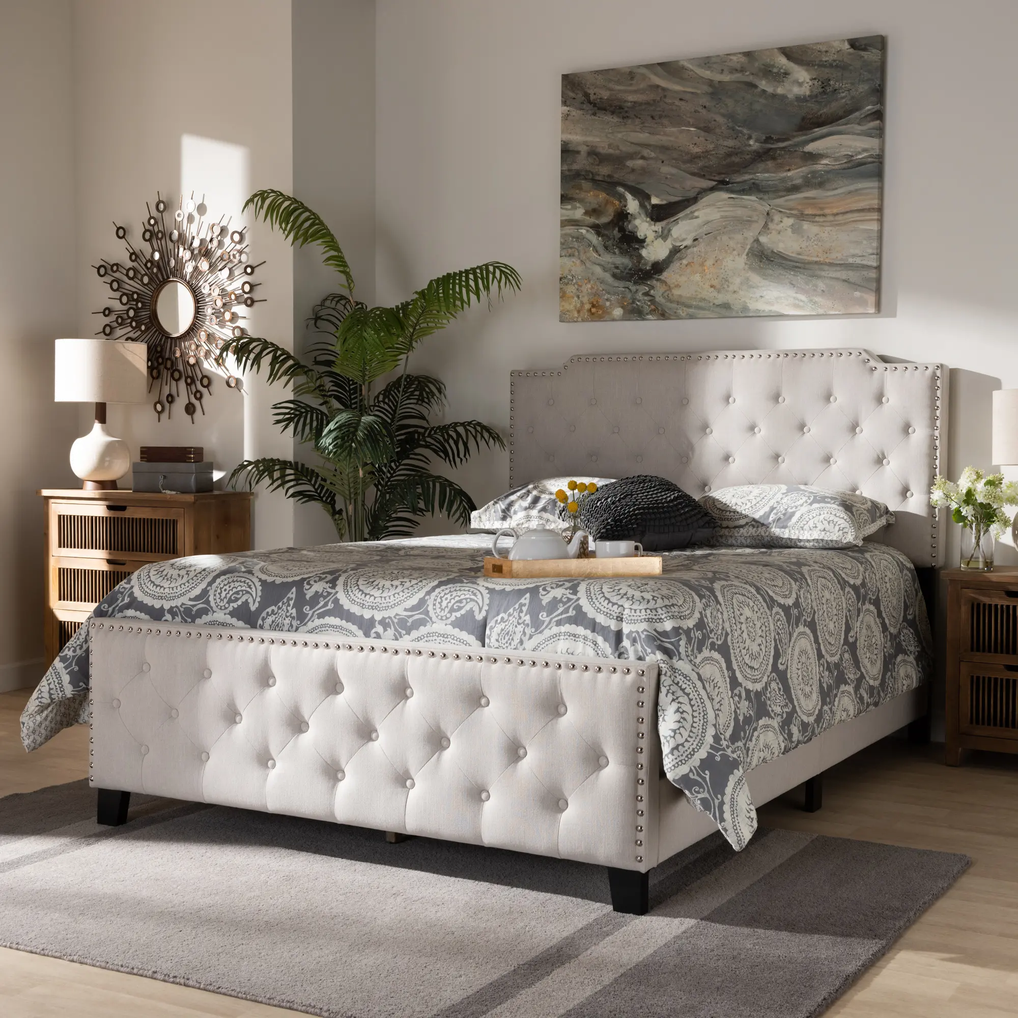 162-10325-RCW Contemporary Beige King Upholstered Bed - Katey-2