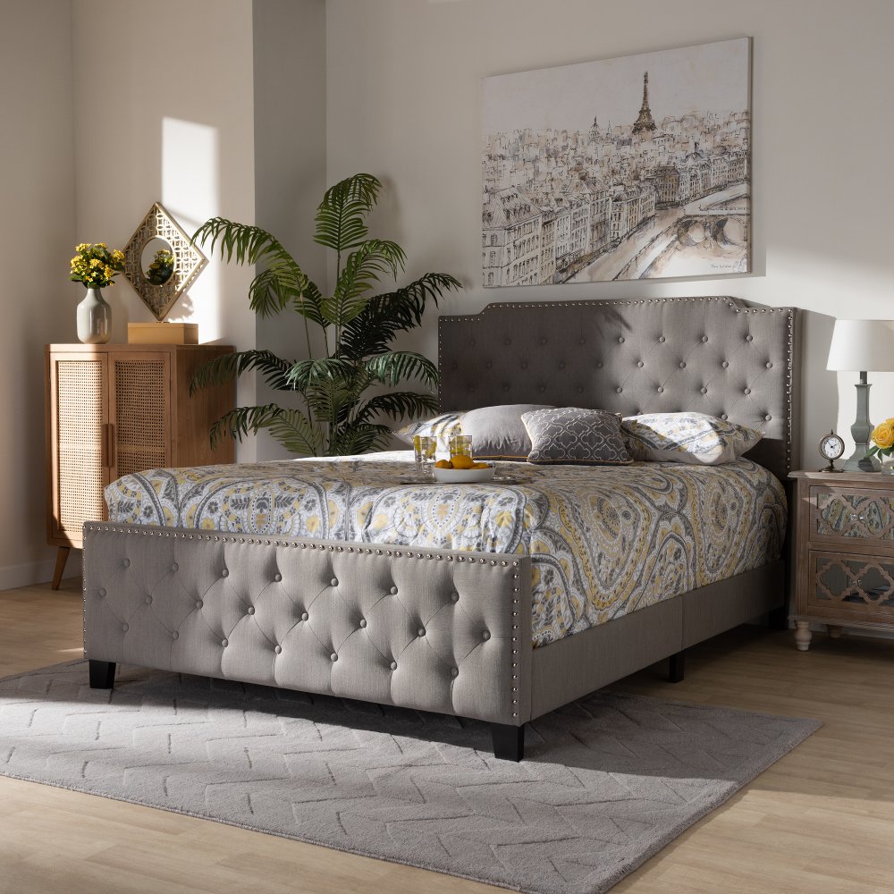 Contemporary Gray Queen Upholstered Bed - Katey