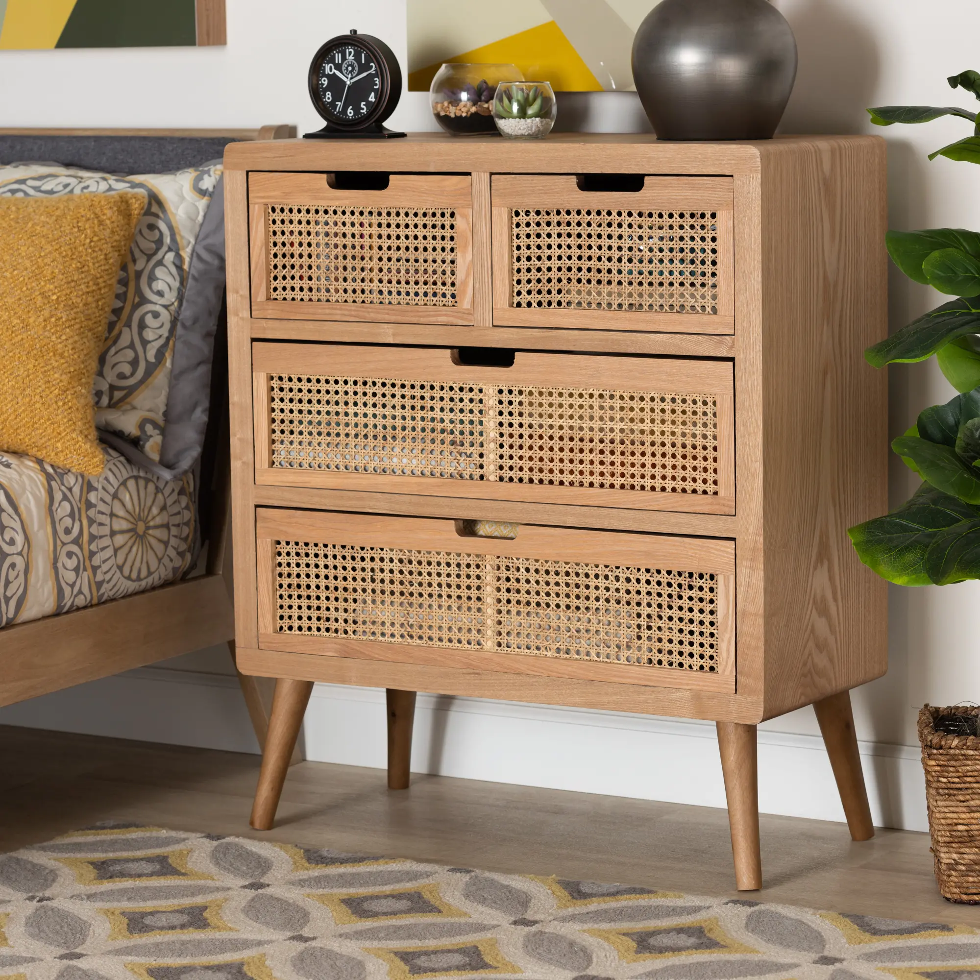 162-10553-RCW Mid Century Modern Rattan 4-Drawer Accent Chest - Trudi-3
