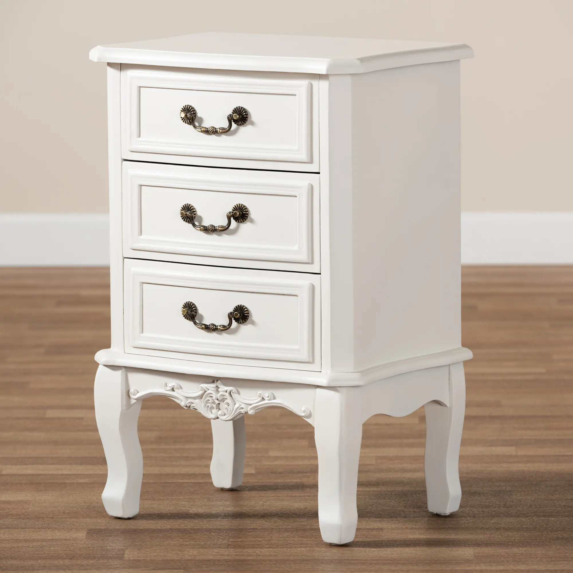 162-10259-RCW French Country White 3-Drawer Nightstand - Bess-3