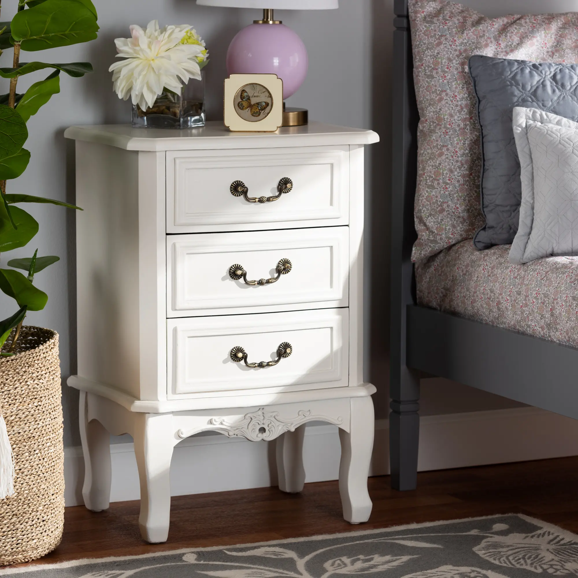 162-10259-RCW French Country White 3-Drawer Nightstand - Bess-1