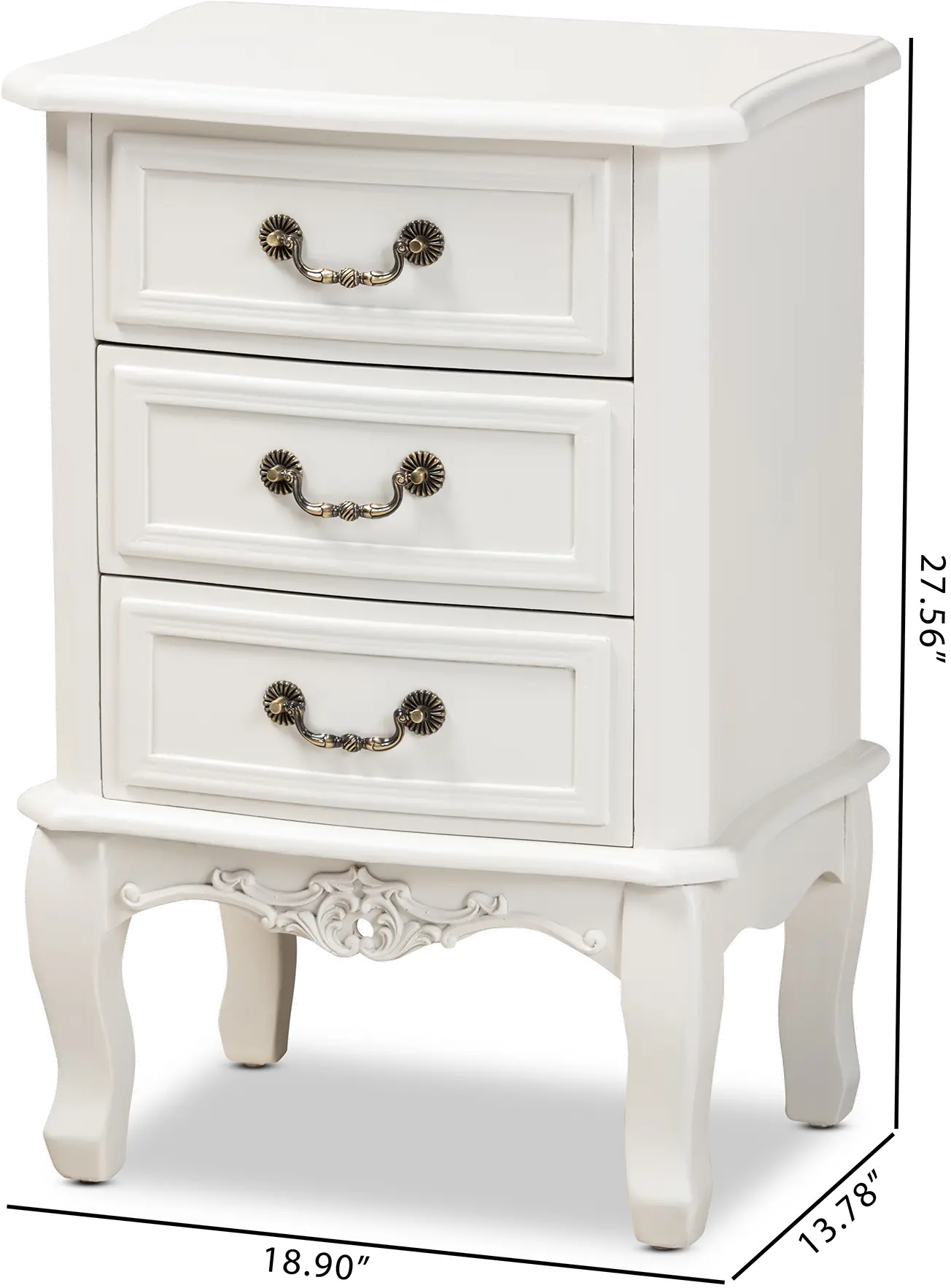 162-10259-RCW French Country White 3-Drawer Nightstand - Bess-5