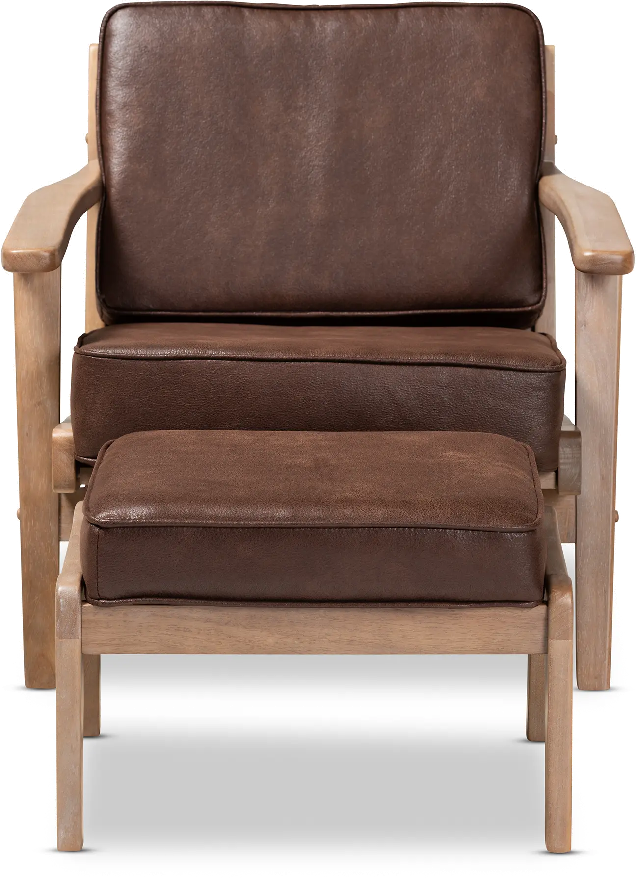 162-10567-10405-RCW Petra Mid Century Modern Brown Chair and Ottoman Set-4