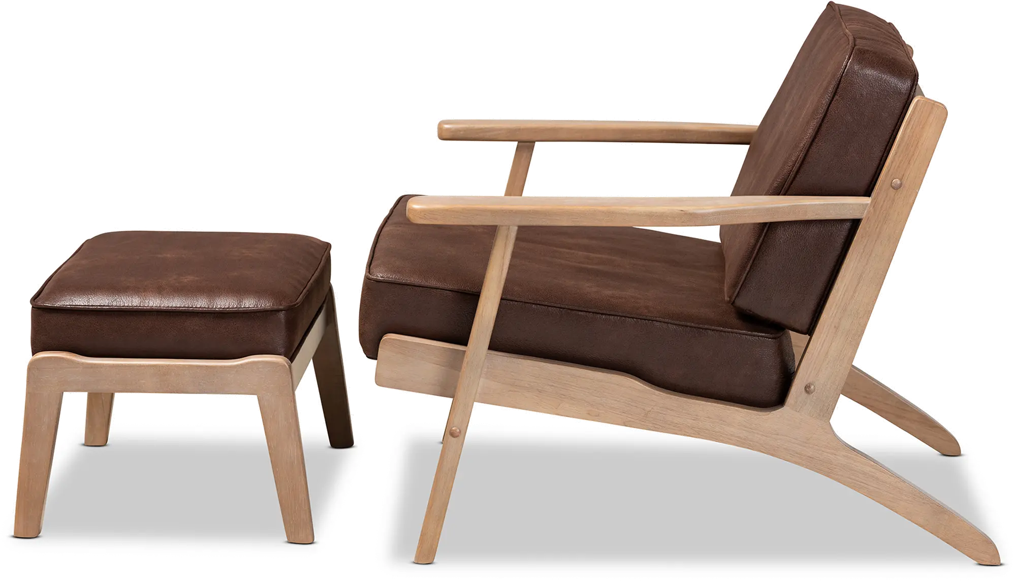 162-10567-10405-RCW Petra Mid Century Modern Brown Chair and Ottoman Set-5