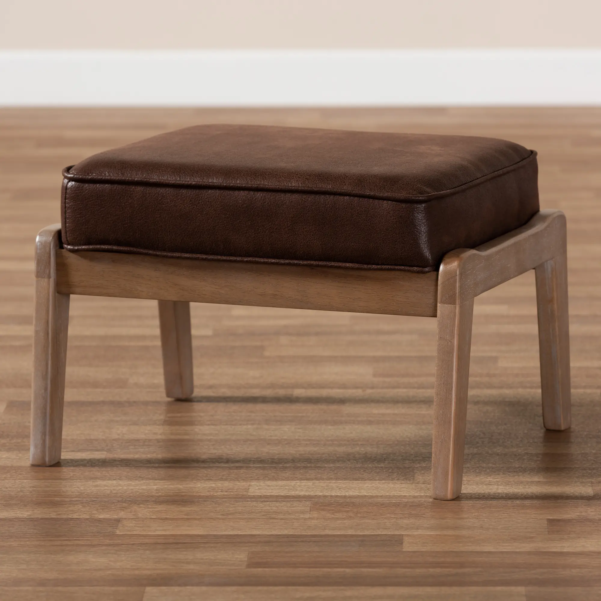 162-10405-RCW Mid Century Modern Dark Brown Faux Leather Ottoman - Petra-3