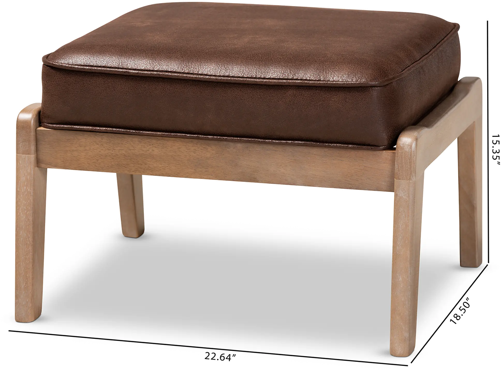 162-10405-RCW Mid Century Modern Dark Brown Faux Leather Ottoman - Petra-4