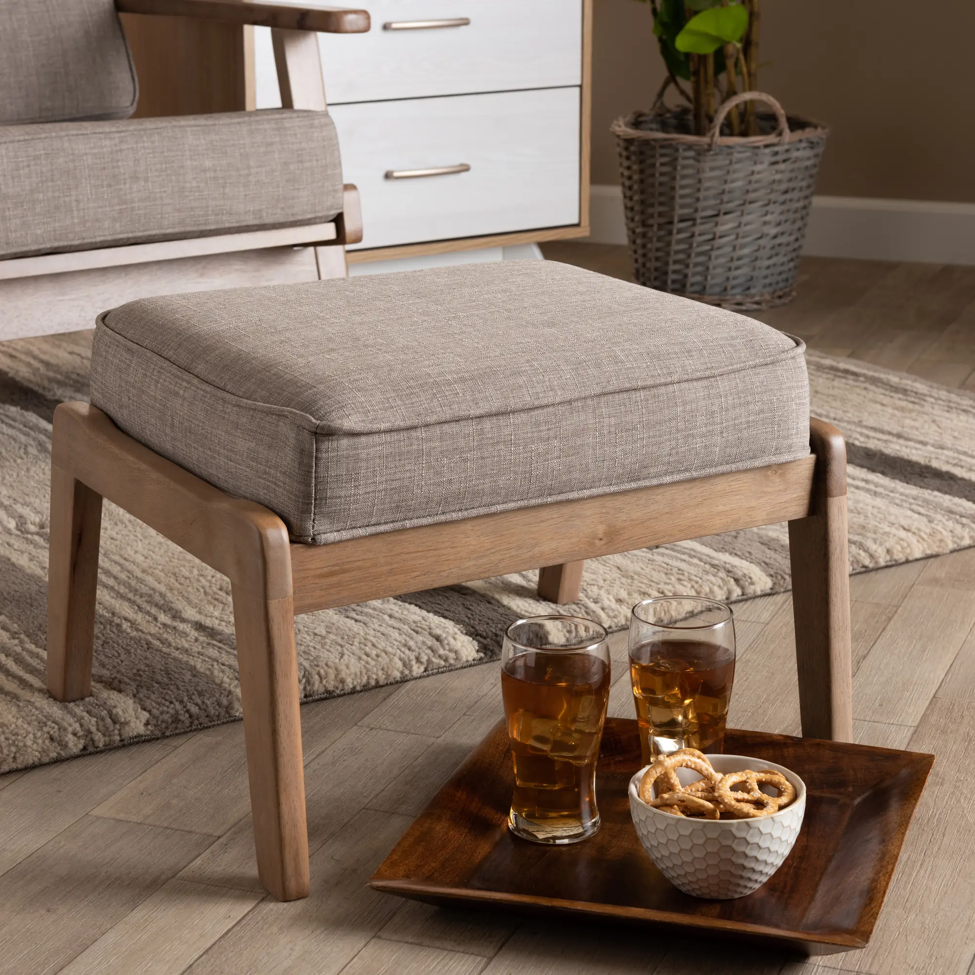 162-10404-RCW Mid Century Modern Light Gray Upholstered Ottoman - Petra-2