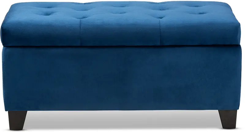 Contemporary Navy Blue Velvet Upholstered Storage Ottoman - Vonda