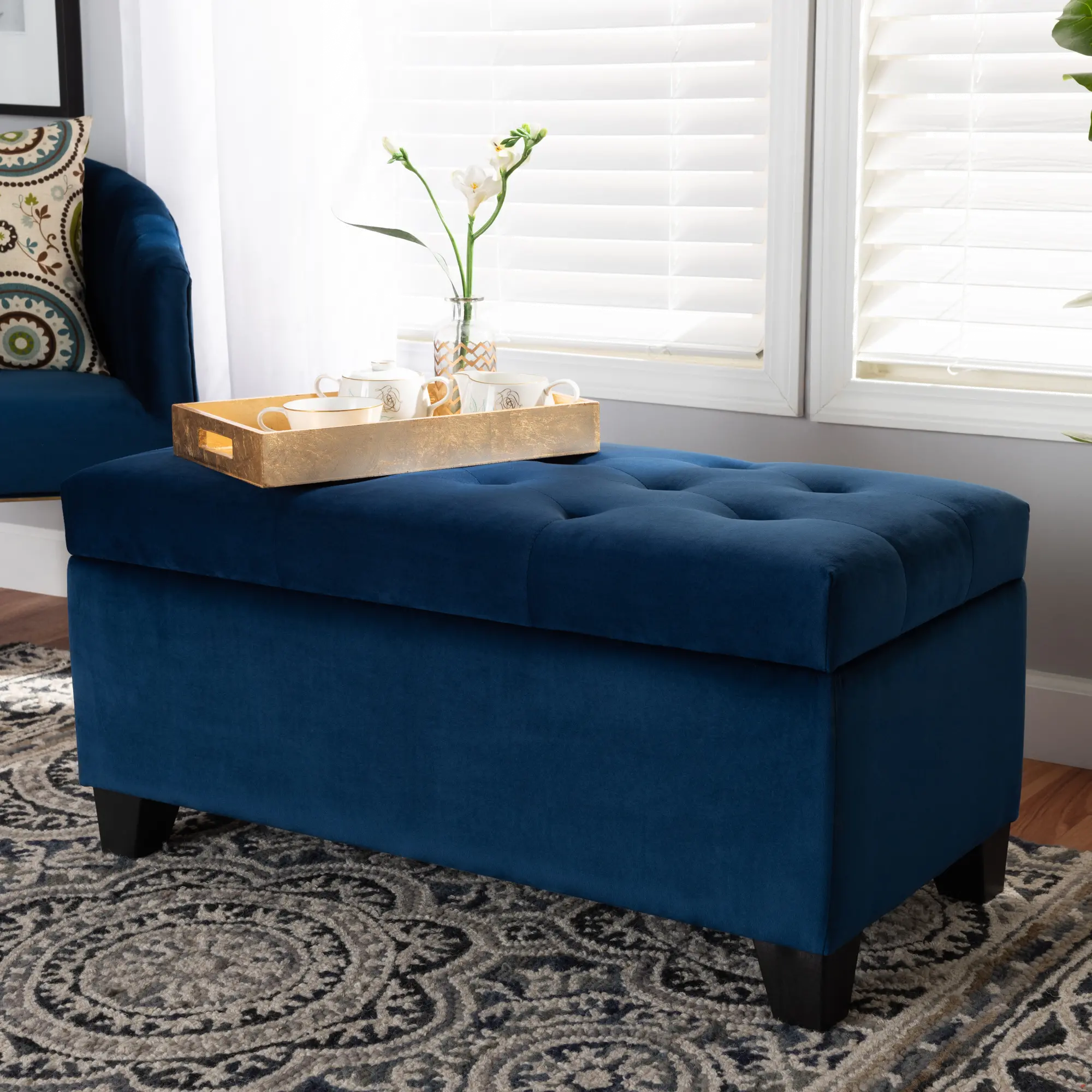 162-10459-RCW Contemporary Navy Blue Velvet Upholstered Storage Ottoman - Vonda-2