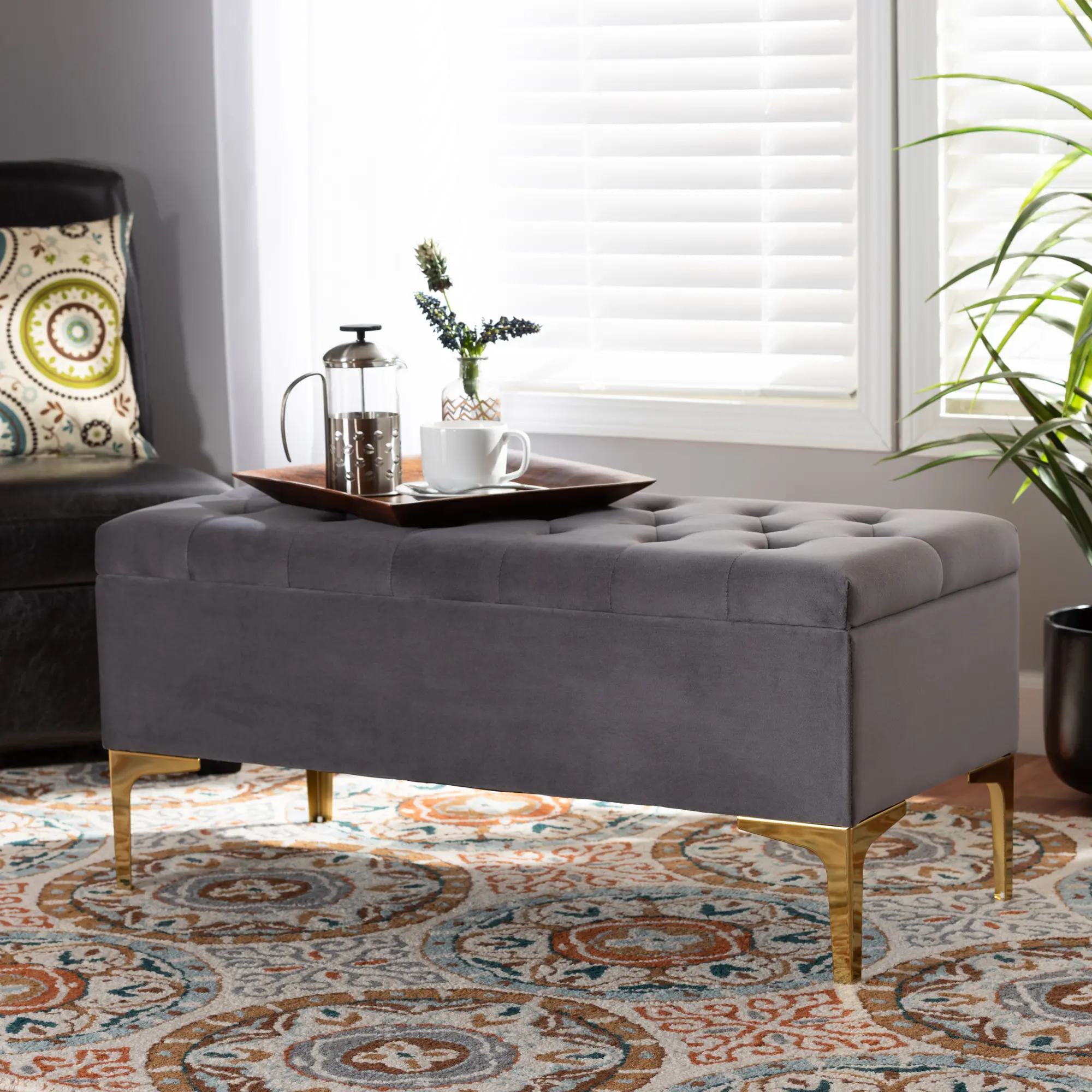 162-10462-RCW Glam Gray Velvet Upholstered Storage Ottoman - Gorden-2