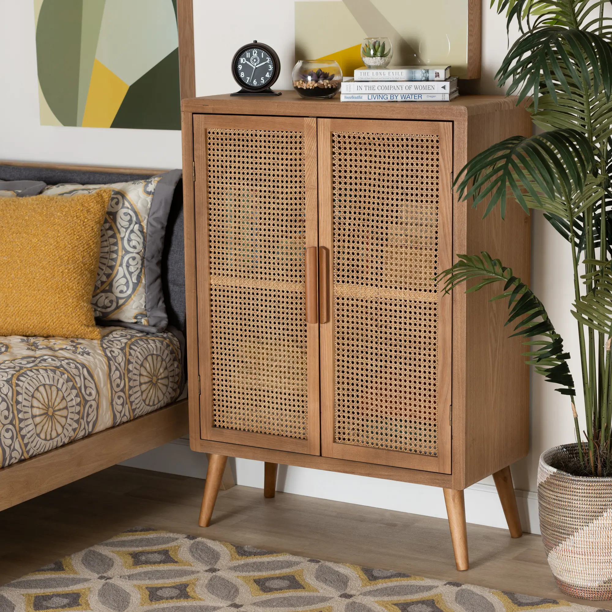 162-10554-RCW Mid Century Modern Rattan 2 Door Accent Cabinet - Trudi-2