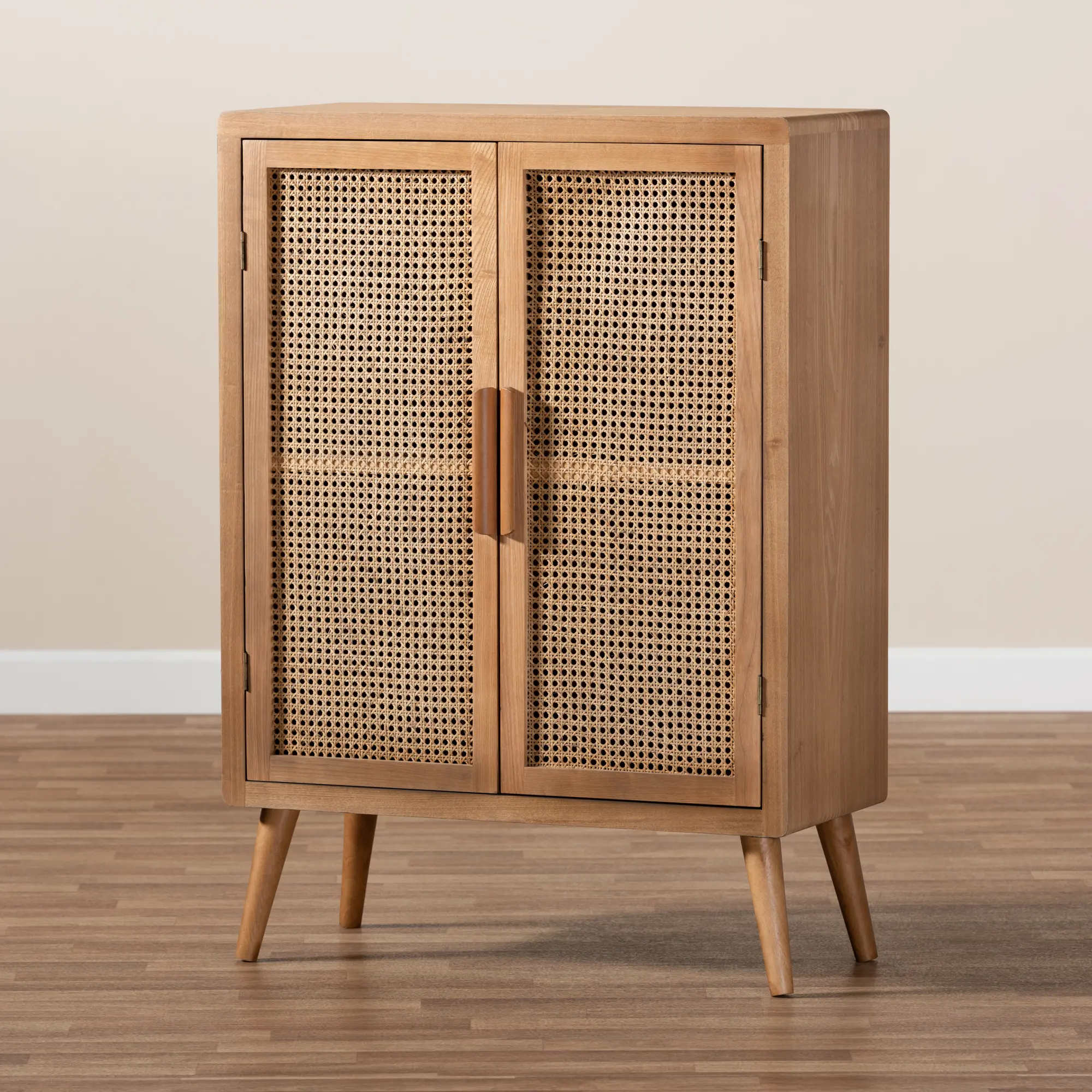 162-10554-RCW Mid Century Modern Rattan 2 Door Accent Cabinet - Trudi-3