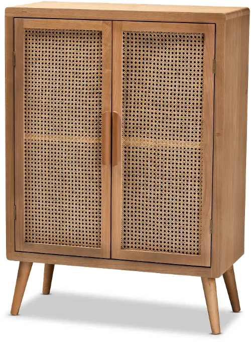 Mid Century Modern Rattan 2 Door Accent Cabinet - Trudi | RC