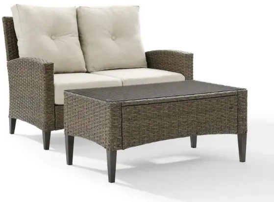 KO70211LB-OL Rockport Oatmeal 2 pc Patio Loveseat and Table Set-2