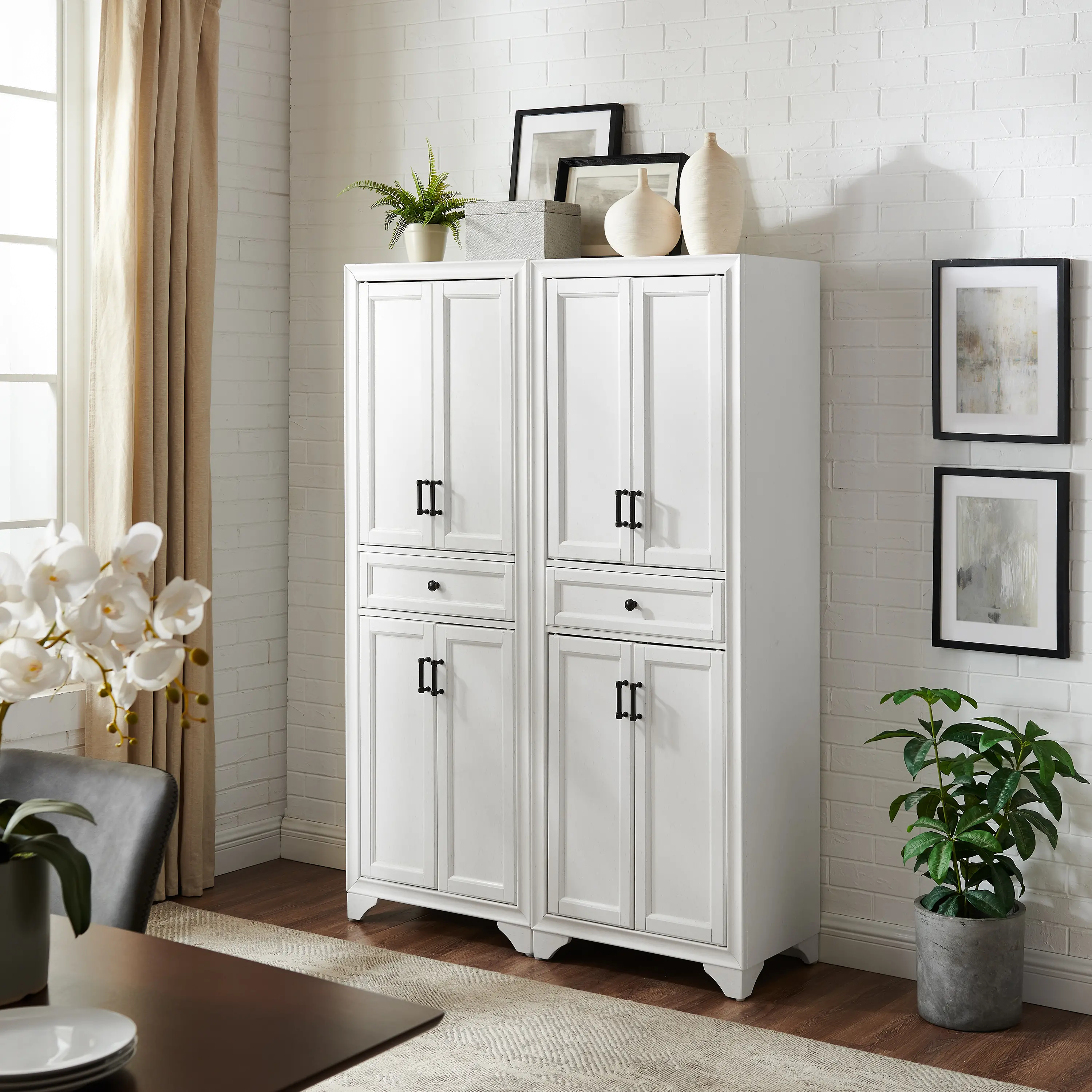KF33005WH Tara Distressed White 2 Piece Pantry Set-1