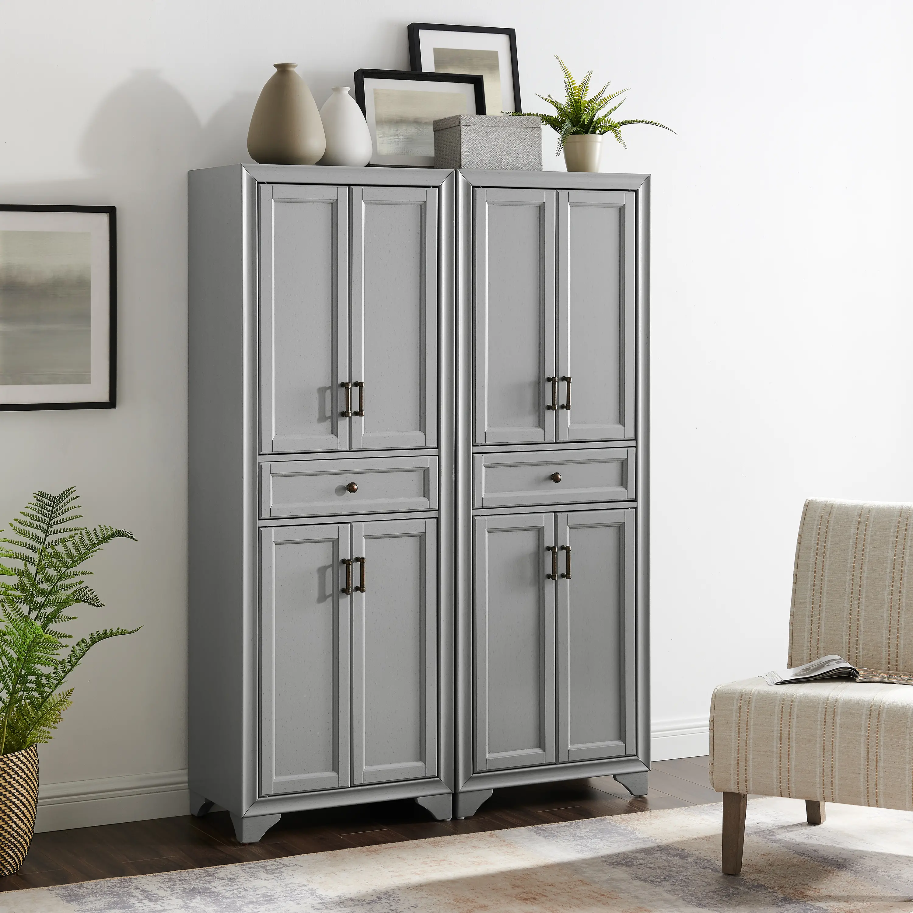 KF33005GY Tara Distressed Gray 2 Piece Pantry Set-1