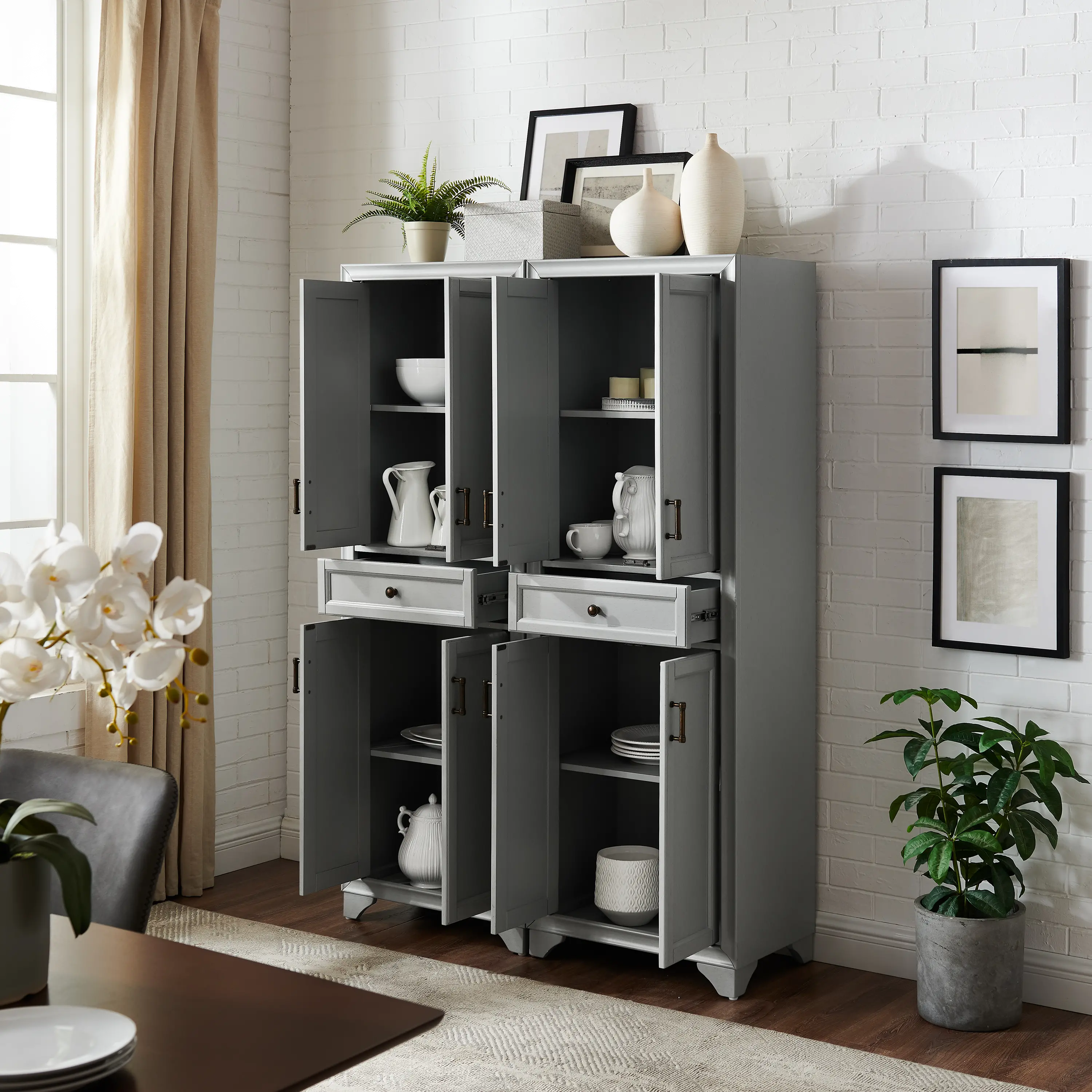 KF33005GY Tara Distressed Gray 2 Piece Pantry Set-2