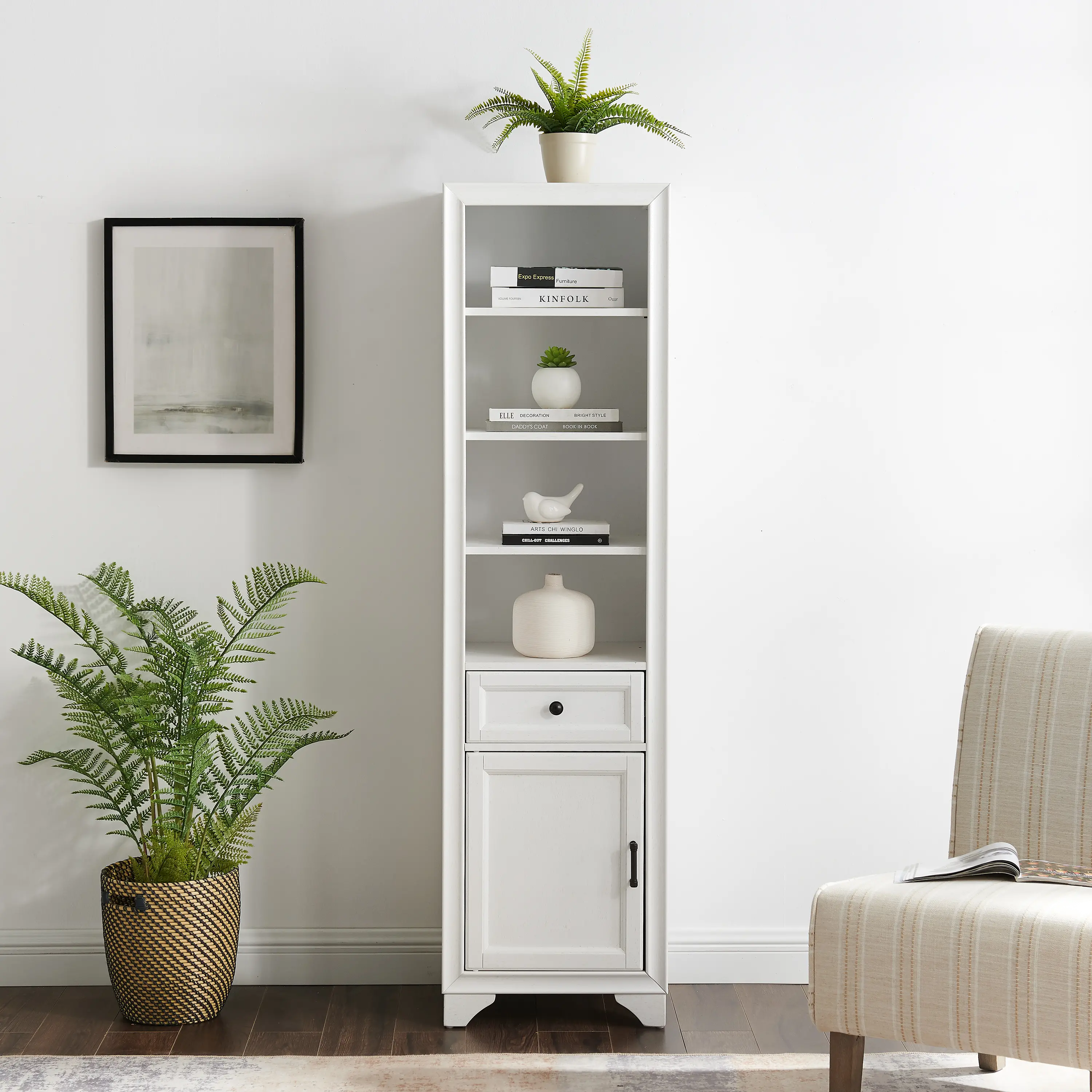 CF7011-WH Tara Cottage White Linen Cabinet-1