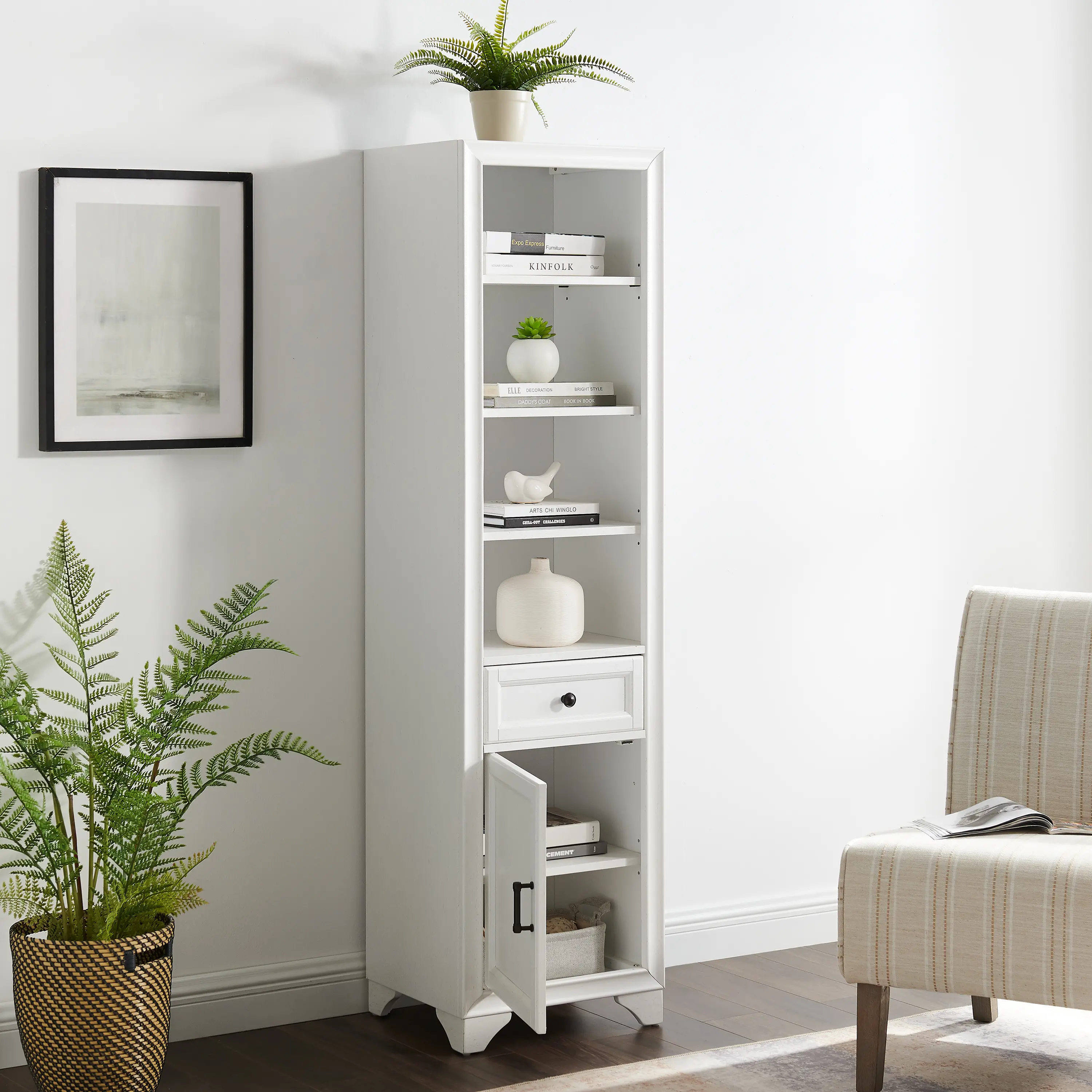CF7011-WH Tara Cottage White Linen Cabinet-2