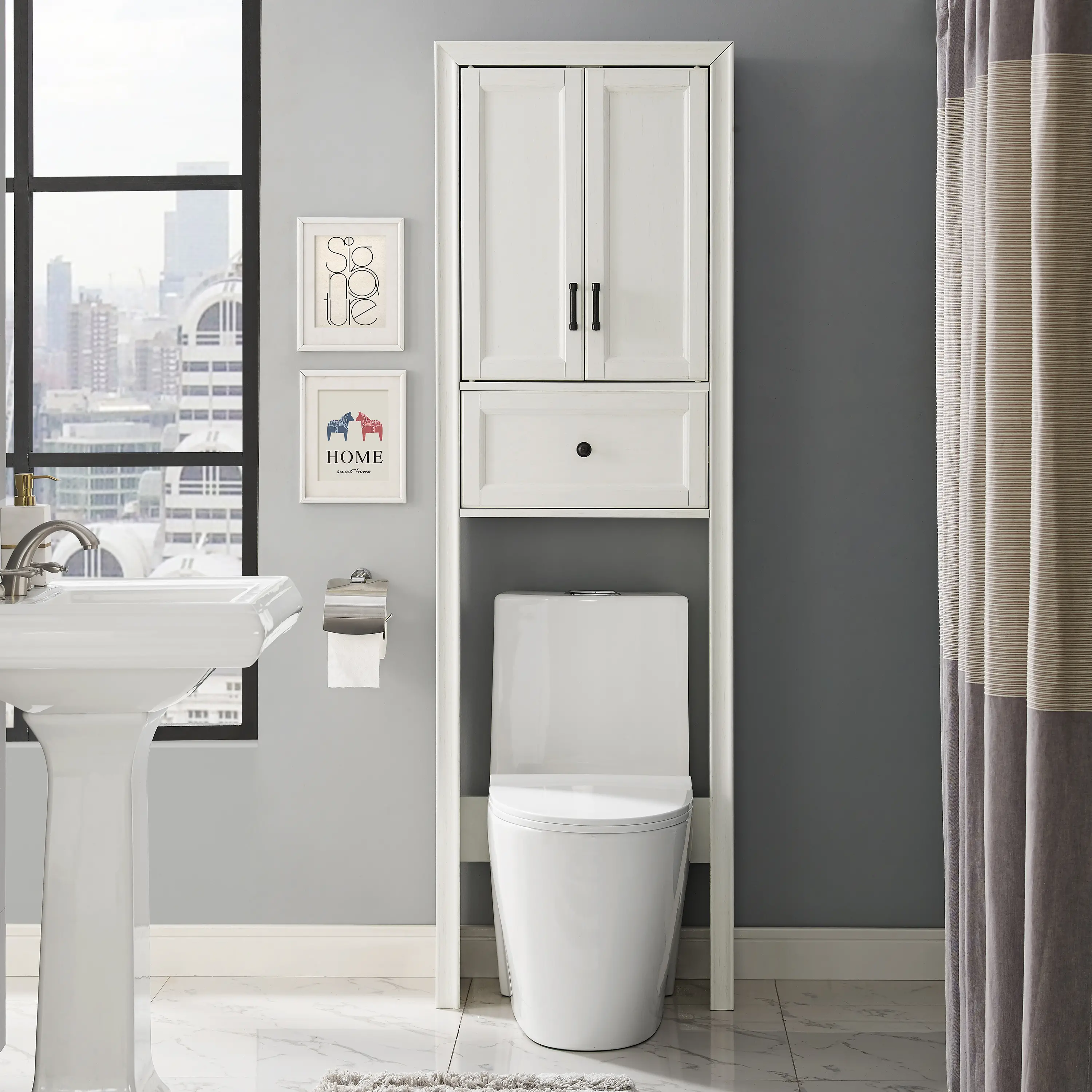 CF7008-WH Tara Cottage White Space Saver Cabinet-1