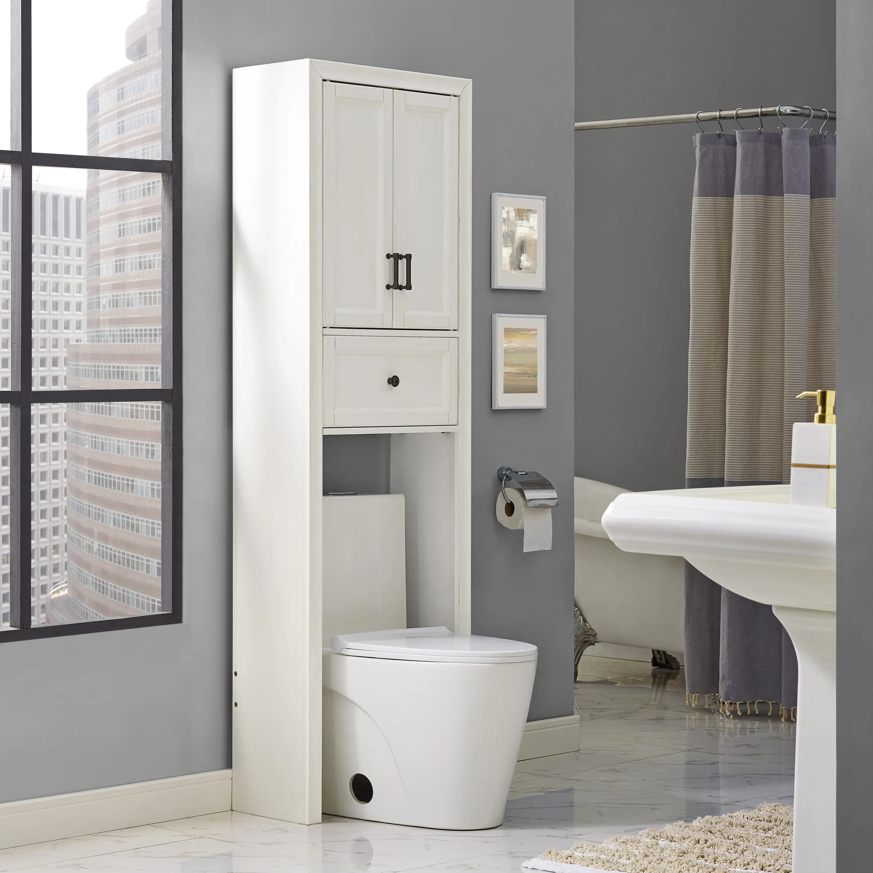 CF7008-WH Tara Cottage White Space Saver Cabinet-2