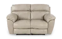 64072 Costa Putty Beige Leather Lay-Flat Power Reclining Loveseat