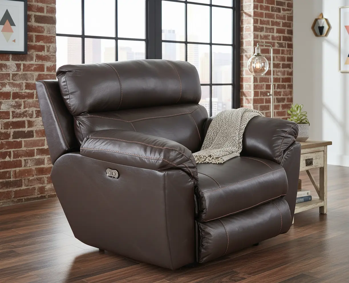 64070-7/1273-89 Costa Brown Leather Lay-Flat Power Recliner-2