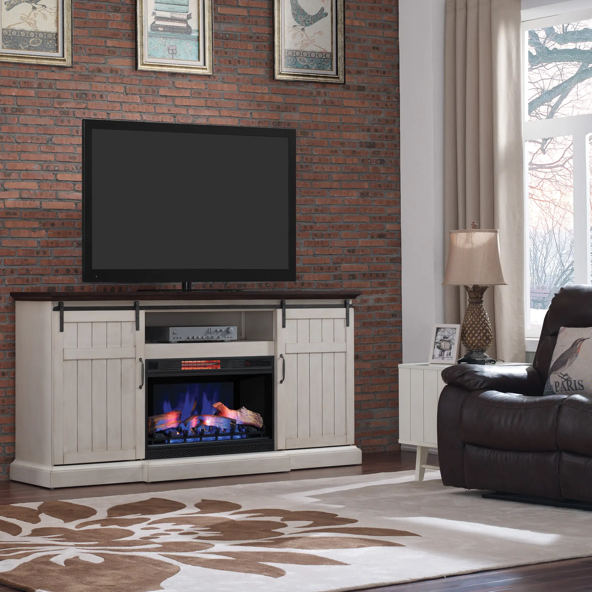 Cabaret White Wash 78  Fireplace TV Stand-2