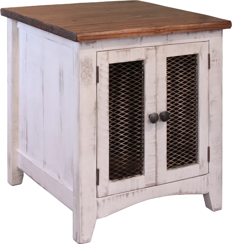 Pueblo Rustic White End Table