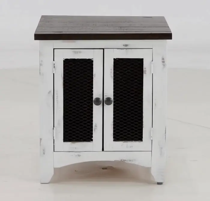 Pueblo Rustic White End Table-5