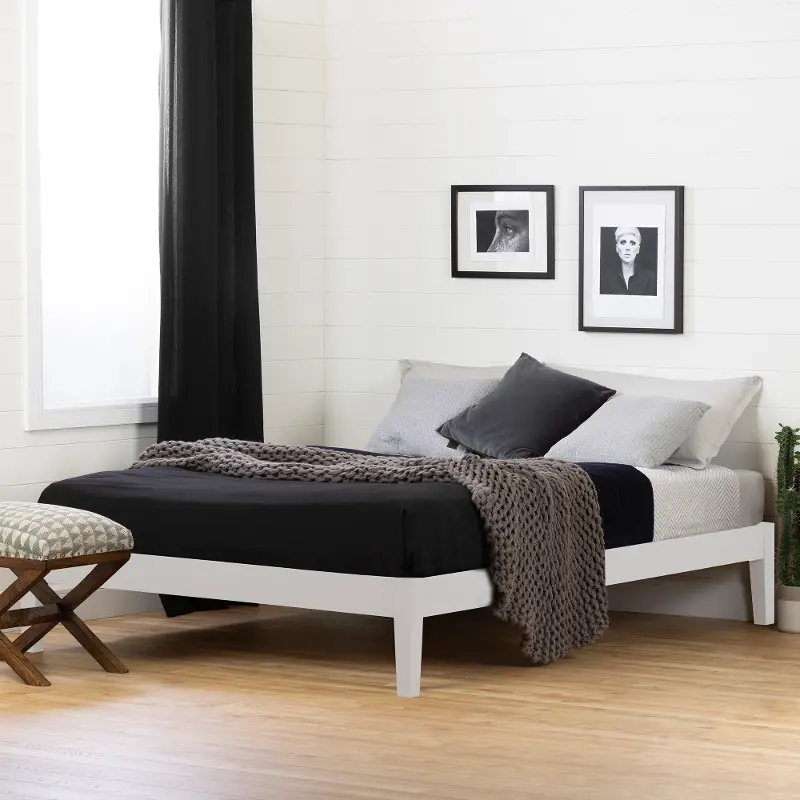 Vito Queen White Platform Bed - South Shore