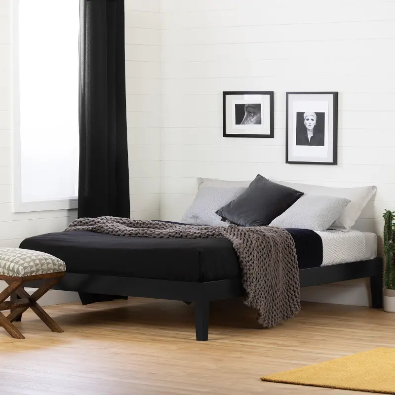 Vito Queen Black Platform Bed - South Shore