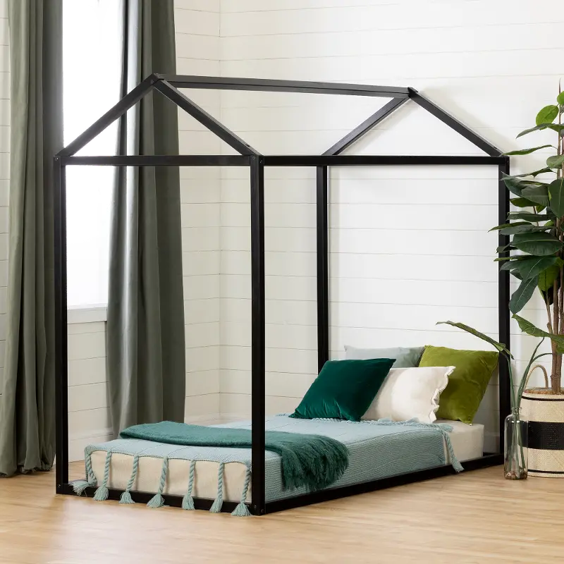 Sweedi Twin Black Wooden House Bed - South Shore