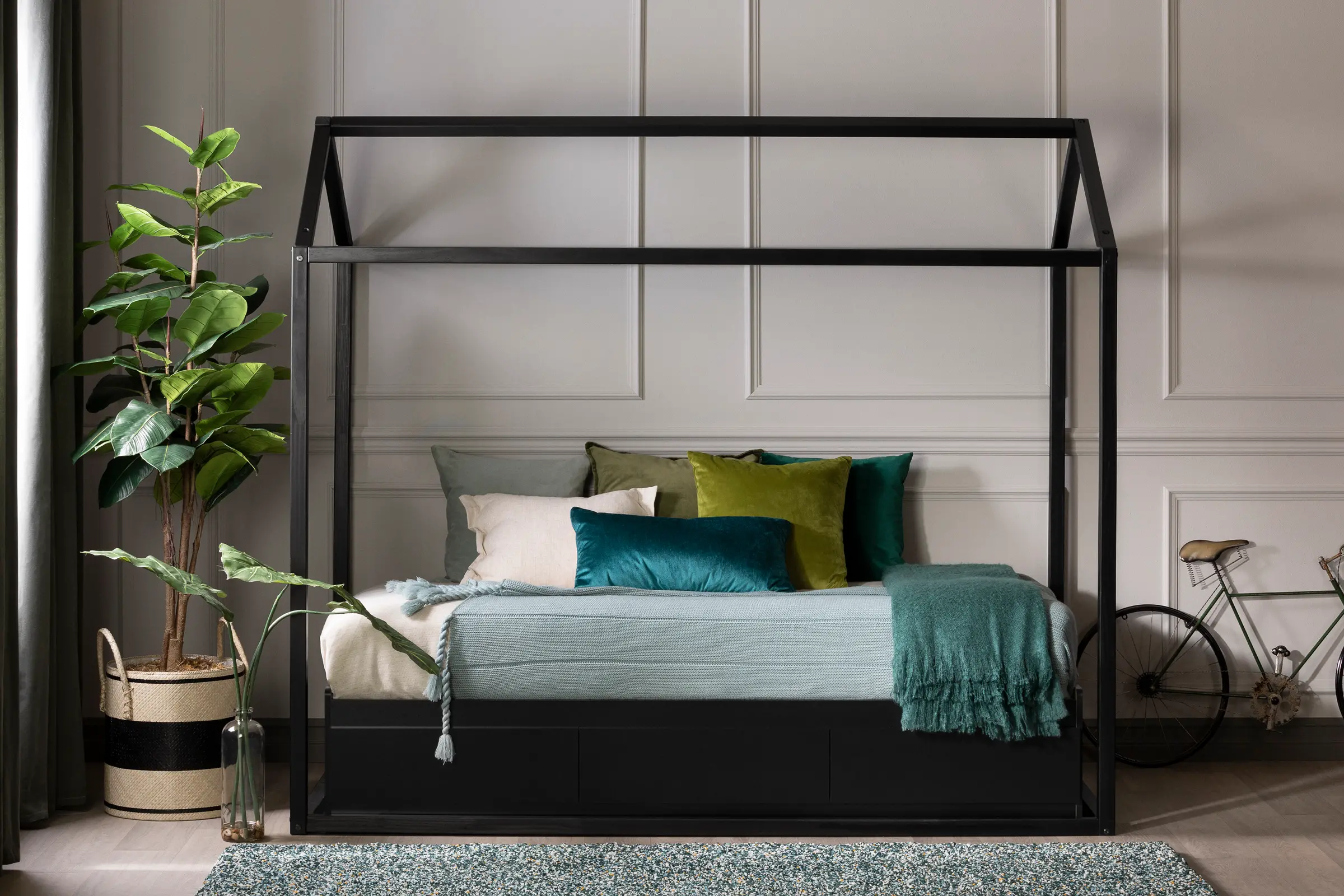 12513 Sweedi Twin Black Wooden House Bed - South Shore-4