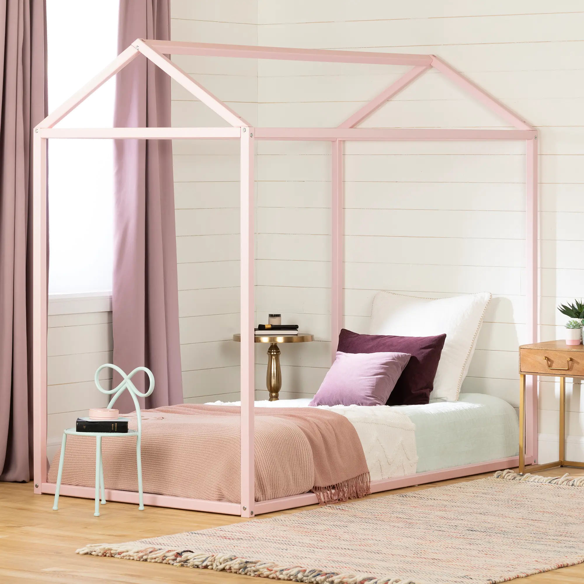 12517 Sweedi Twin Pink Wooden House Bed - South Shore-2