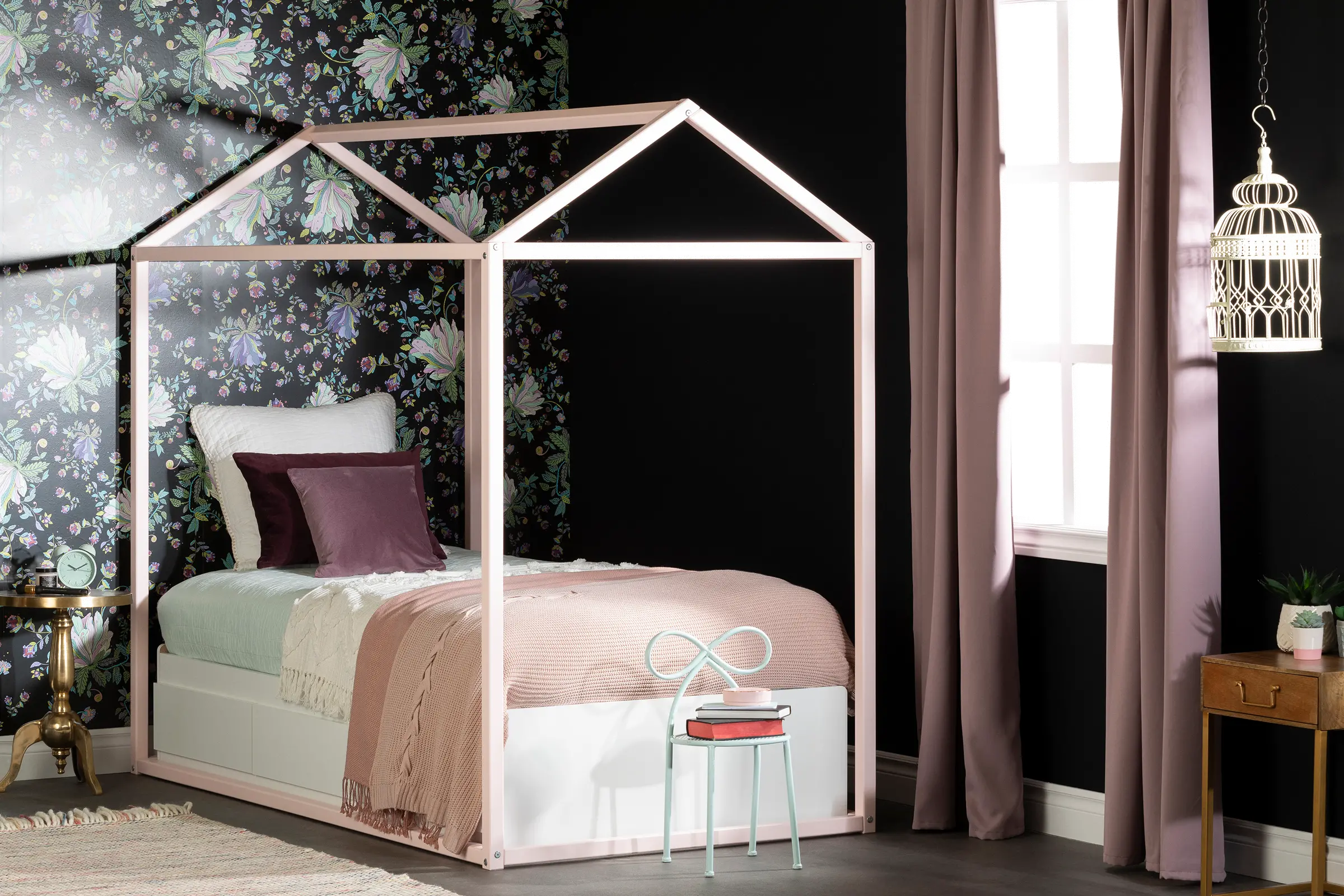 12517 Sweedi Twin Pink Wooden House Bed - South Shore-4