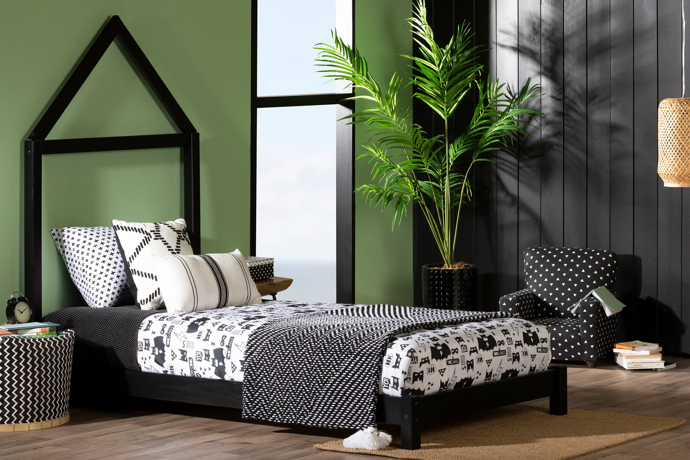 12551 Sweedi Black Twin Bed with House Headboard - South Shore-3