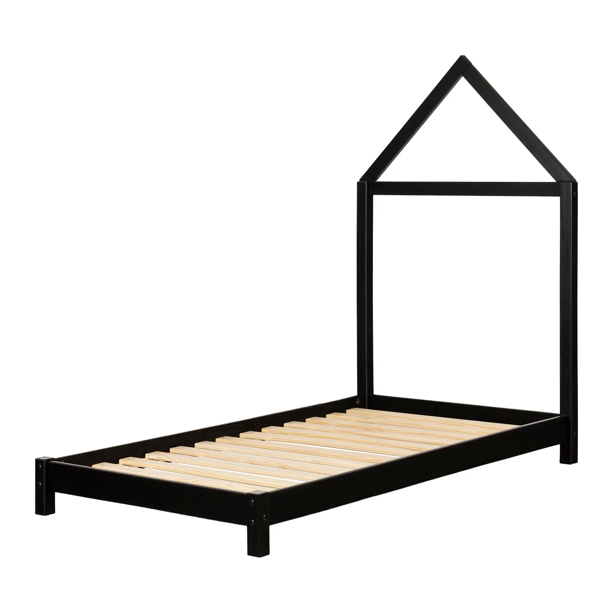 12551 Sweedi Black Twin Bed with House Headboard - South Shore-1