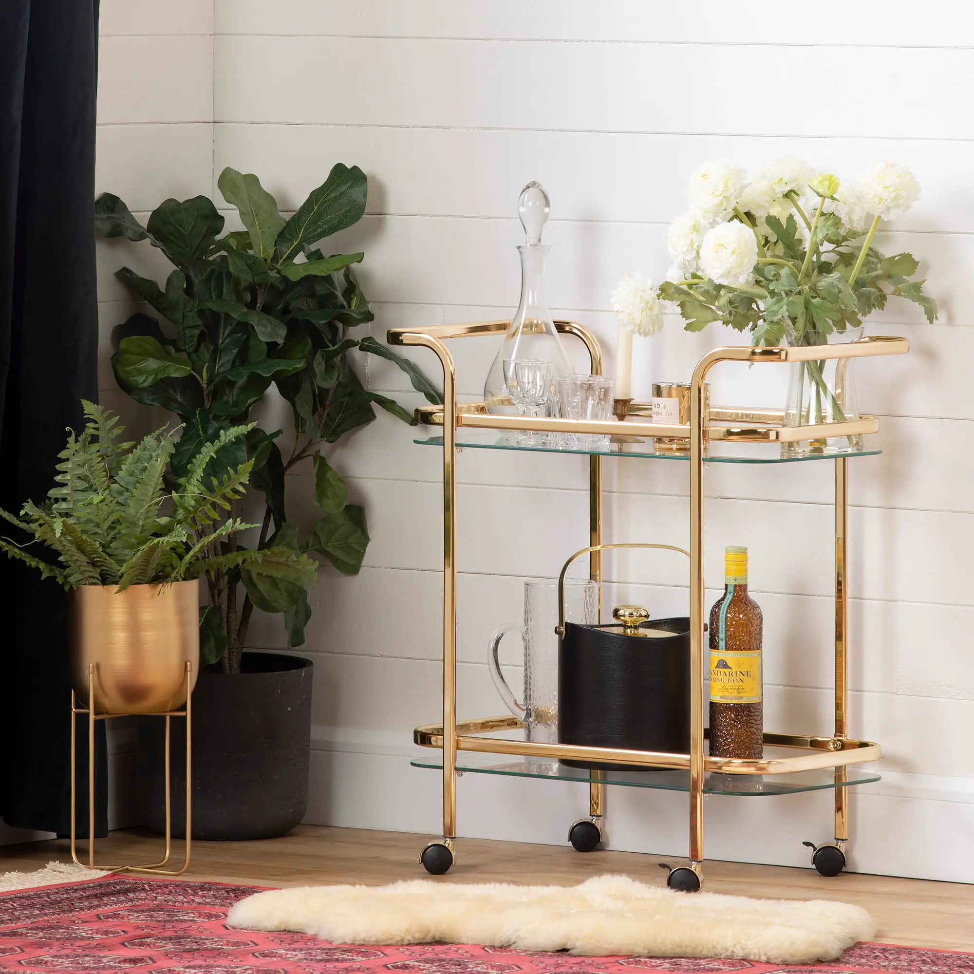 12879 Maliza Gold Glass Bar Cart - South Shore-2