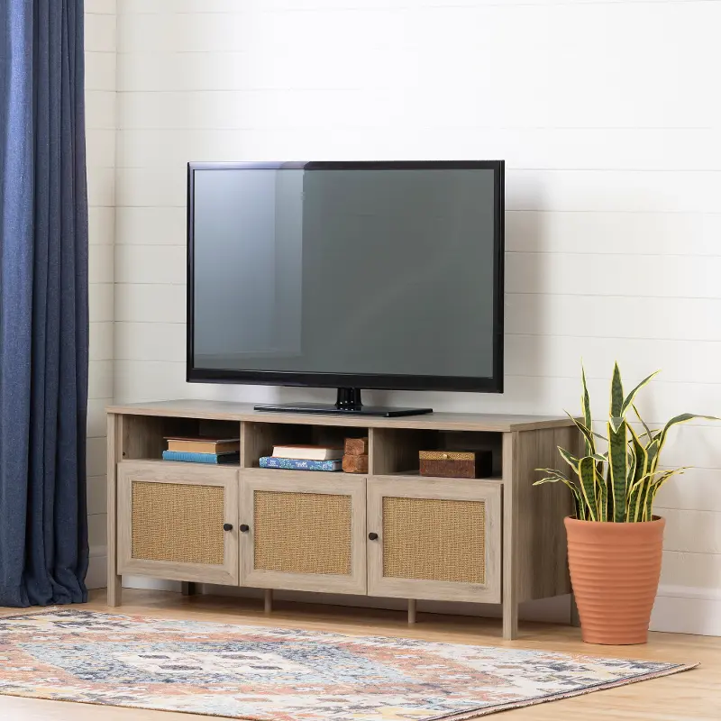 Balka Oak & Faux Rattan TV Stand - South Shore