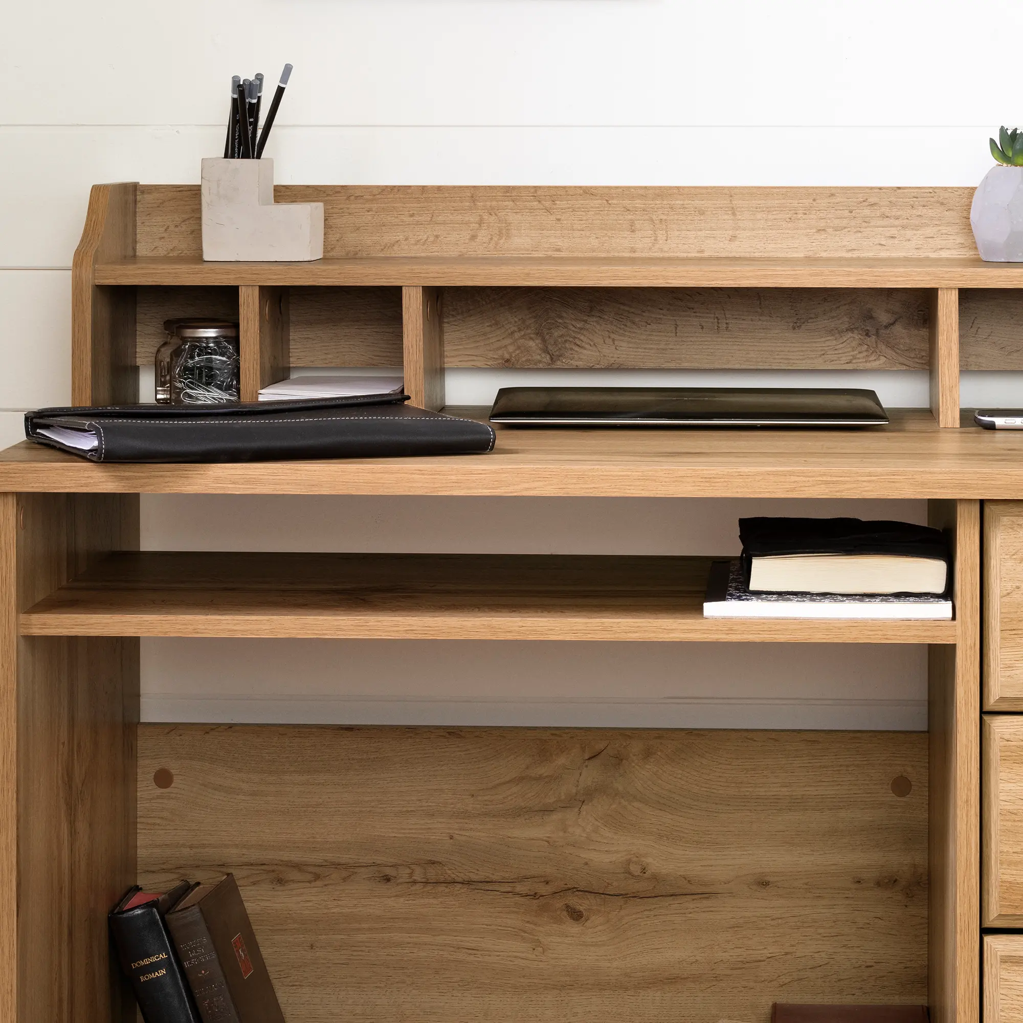 13120 Versa Light Brown Oak Desk with Hutch - South Shore-3