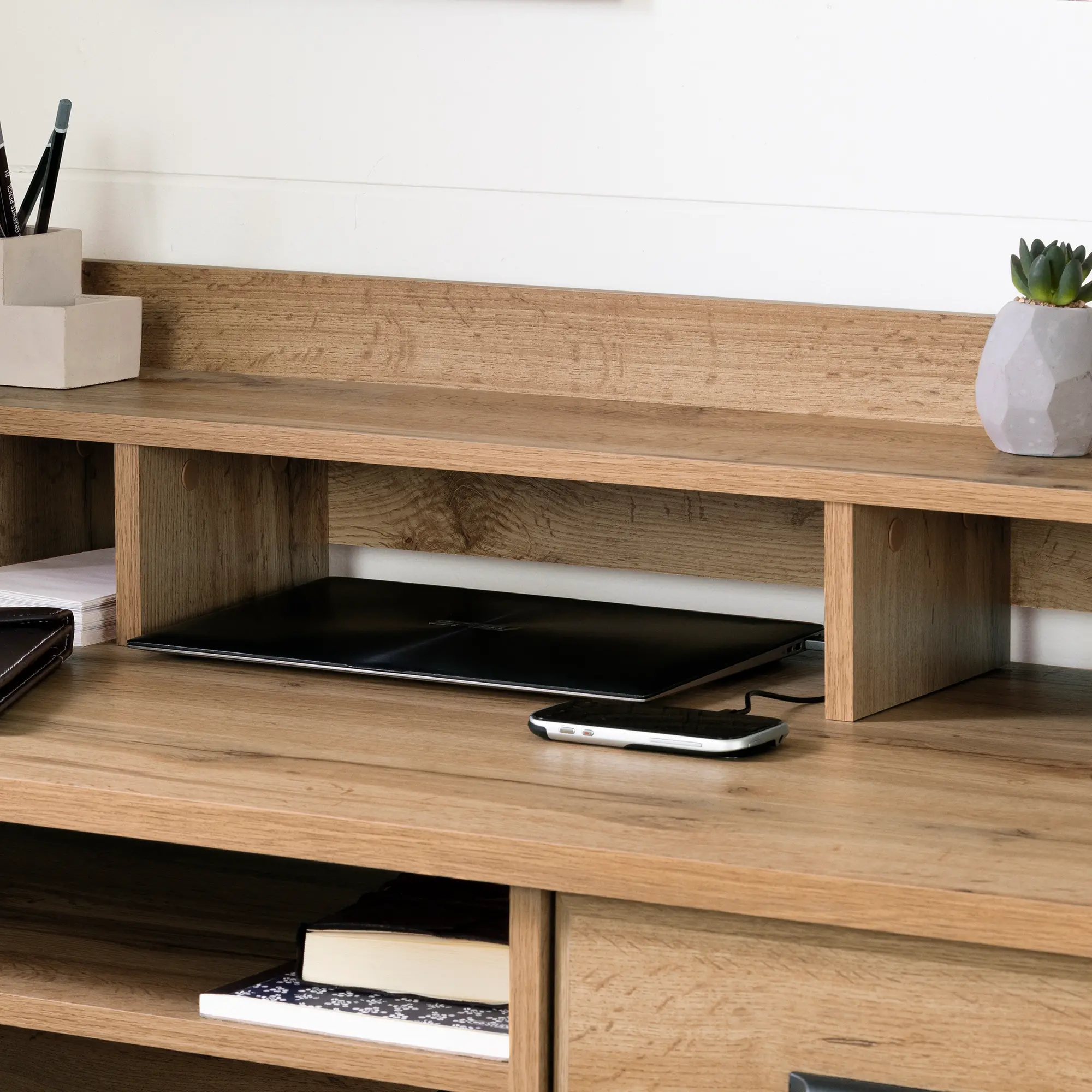 13120 Versa Light Brown Oak Desk with Hutch - South Shore-4