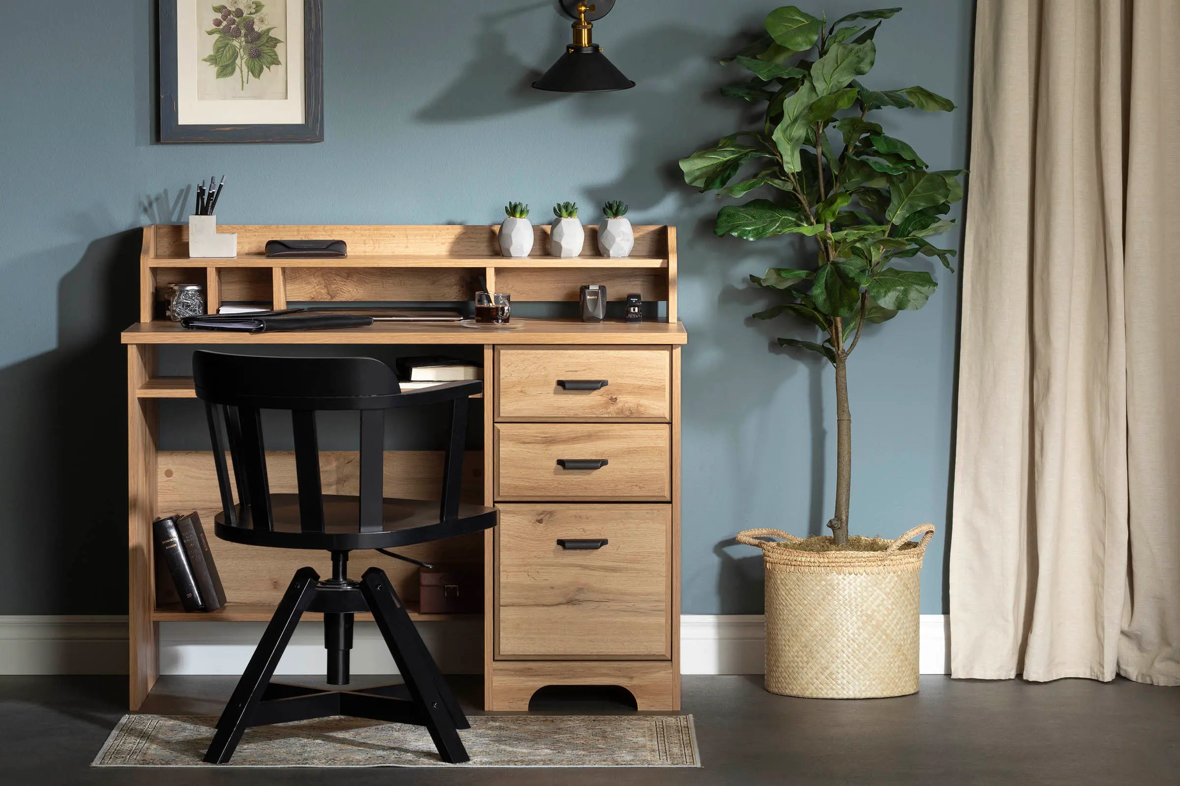 13120 Versa Light Brown Oak Desk with Hutch-1