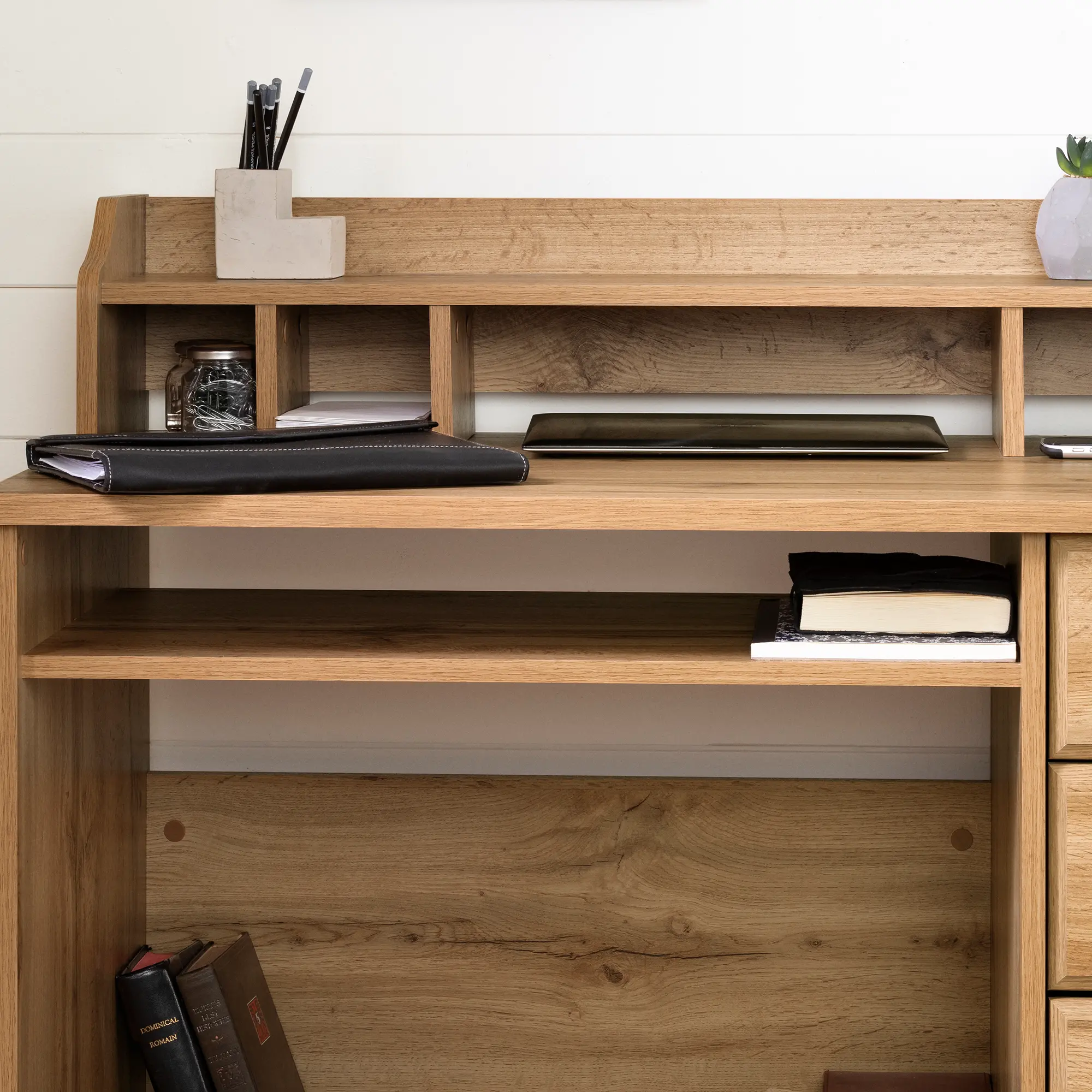 13120 Versa Light Brown Oak Desk with Hutch-3