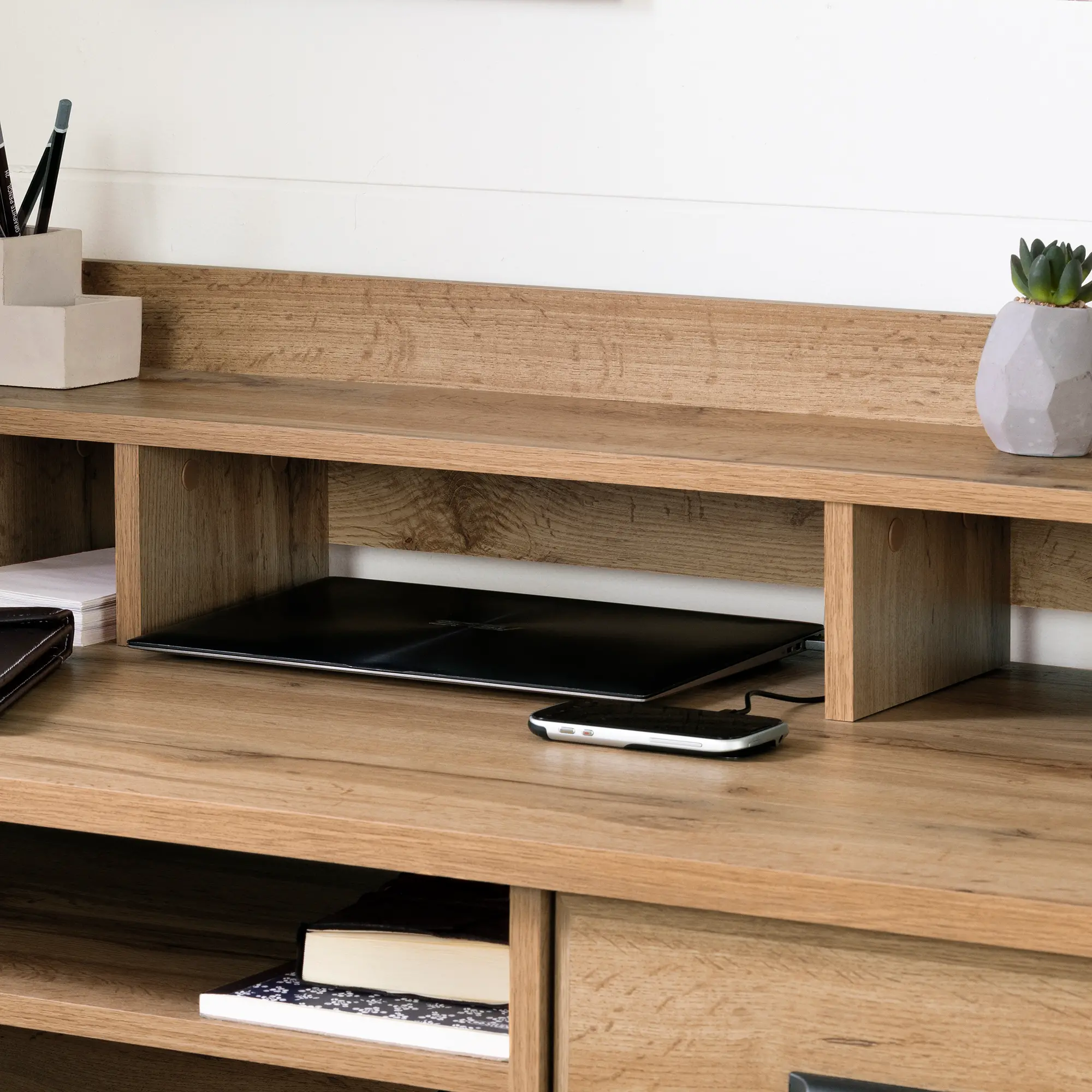 13120 Versa Light Brown Oak Desk with Hutch-4