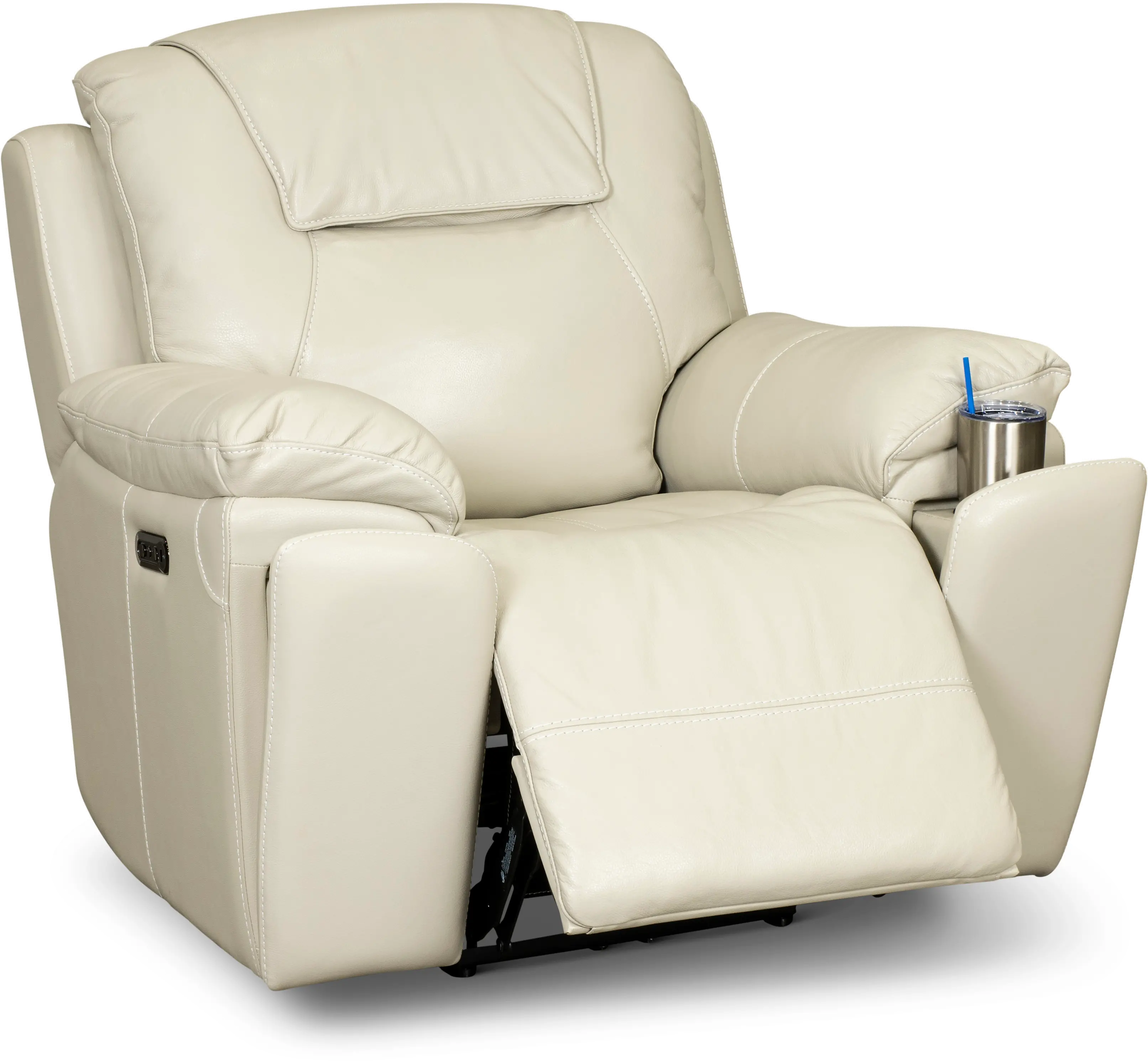 Chandler Linen Wall Saver Power Recliner with Hidden Cup Holders-3