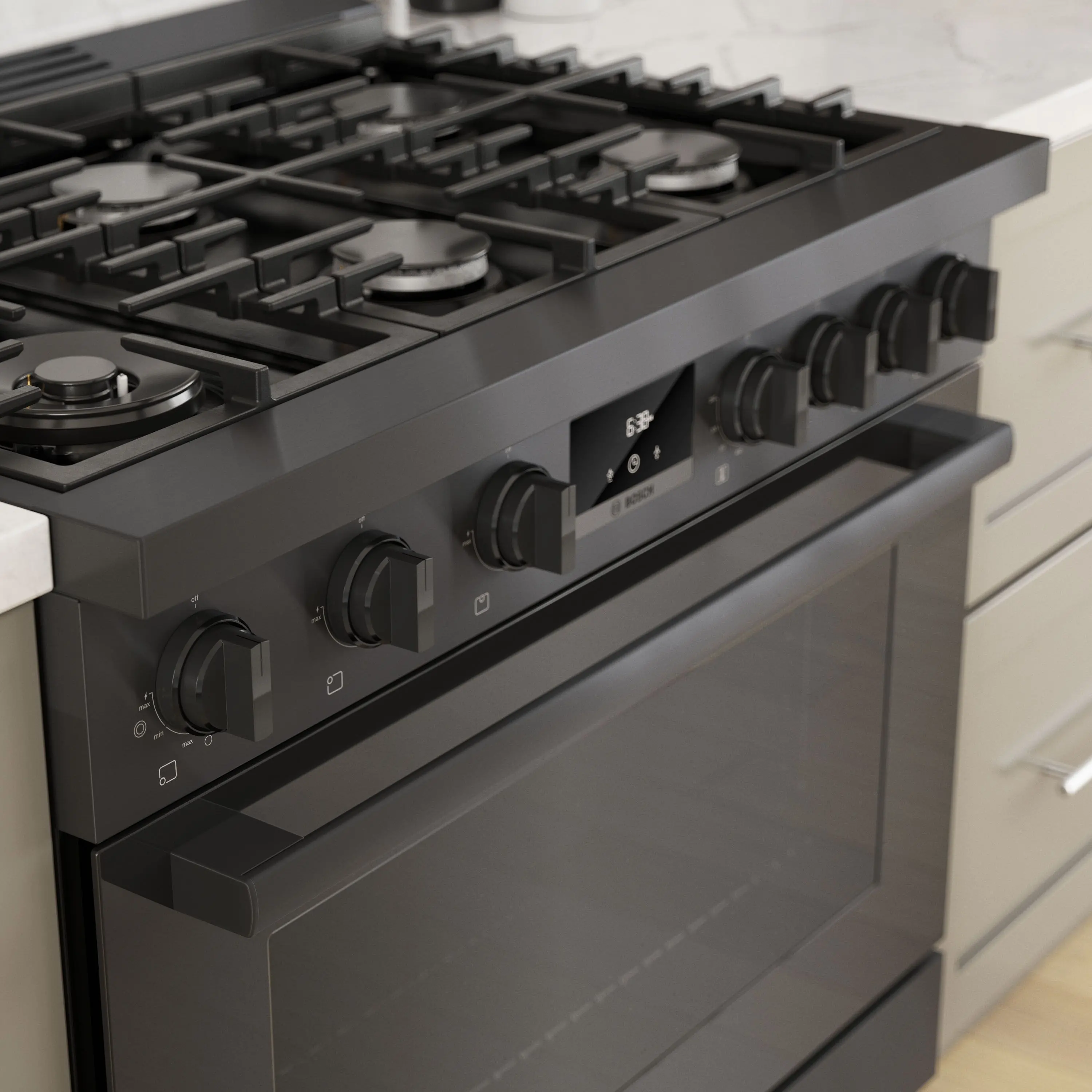 HGS8645UC Bosch 800 Series 3.4 cu ft Gas Range - Black Stainless Steel 36 Inch-8